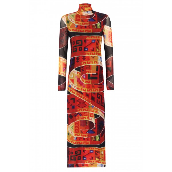 Sulca Pattern Lycra Turtleneck Dress (Special Order-Custom Made)