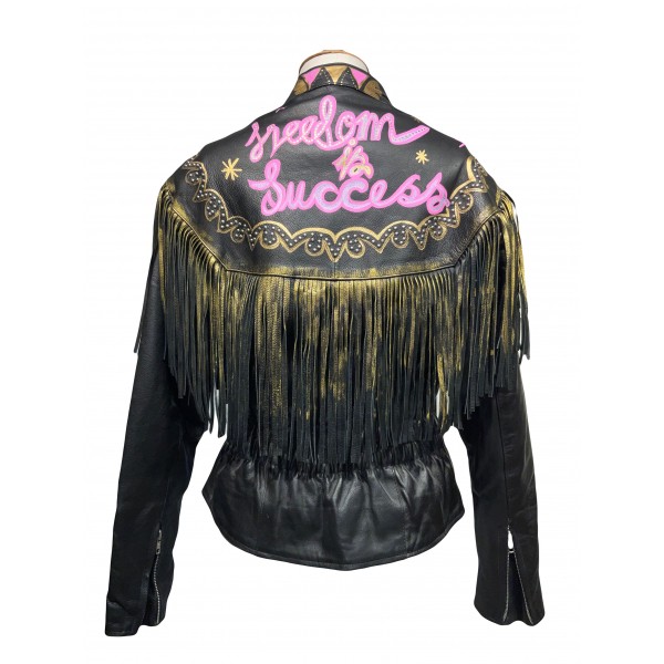 Hudson Vintage Upcycled S/M 100% Leather Hand Painted Jacket