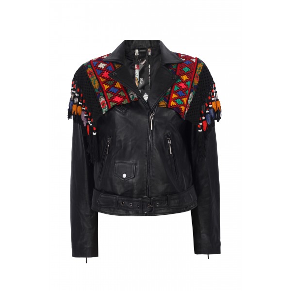 Black 100% Leather Jacket with Uzbek Accessories