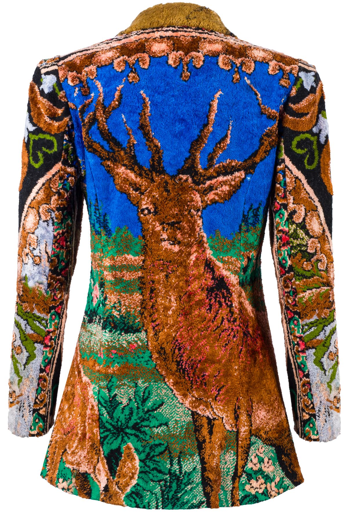 Deer Patterned Antique Silk Velvet Rug Jacket & Dress