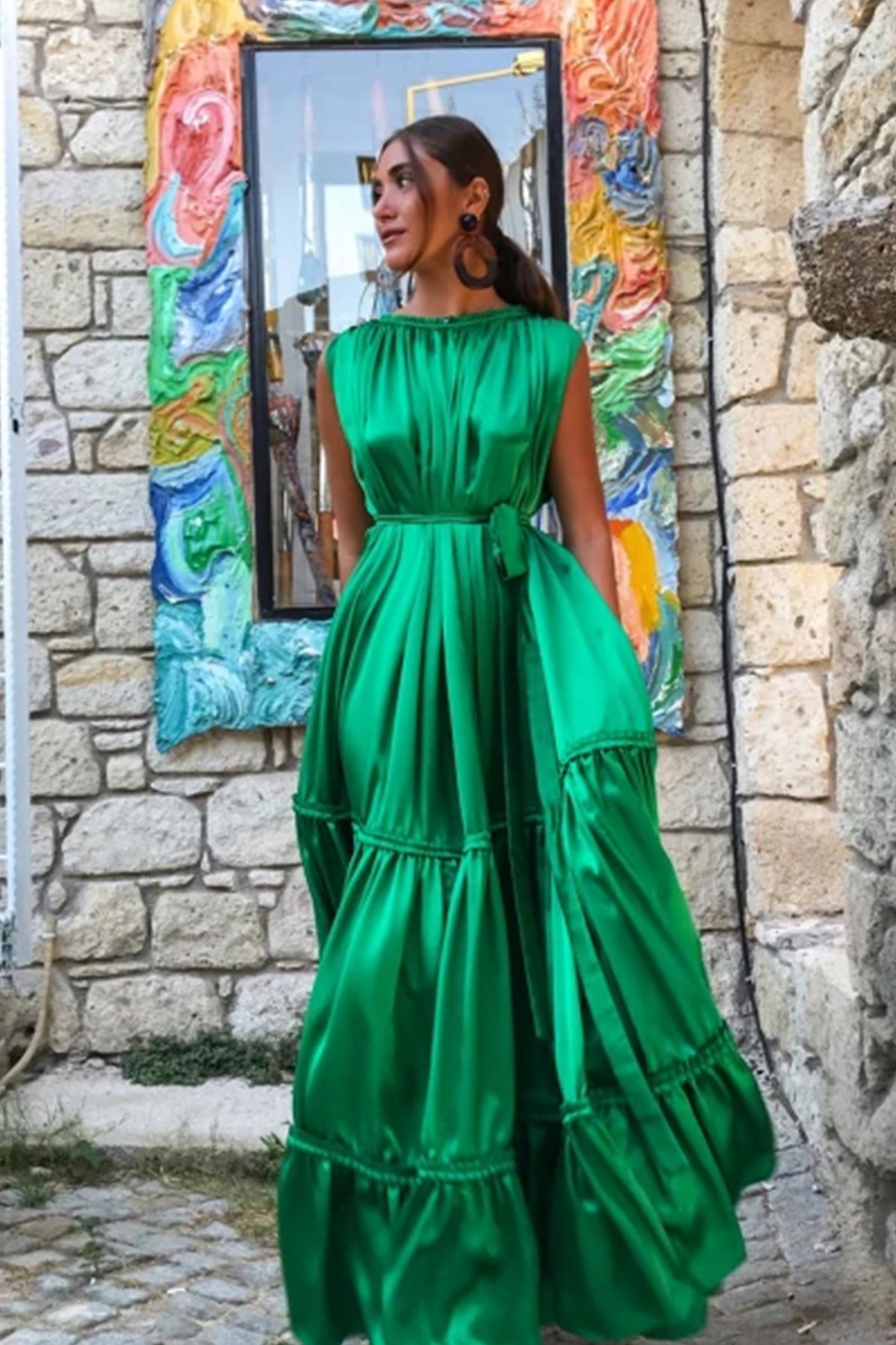 Bashaques' Yeşil İpek Elbise (Sipariş Üzerine Dikilir)