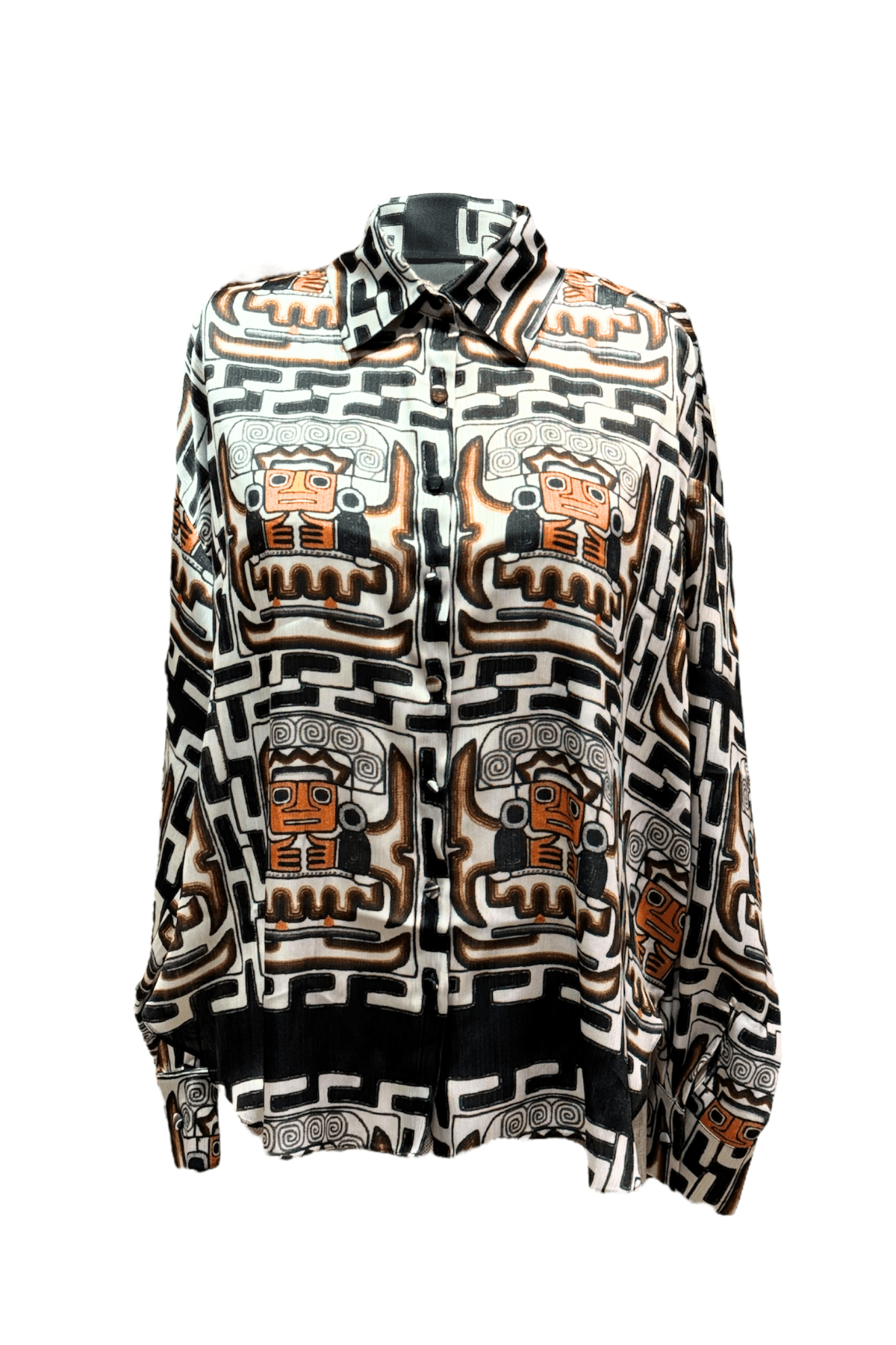 Black Inka Print Satin Shirt