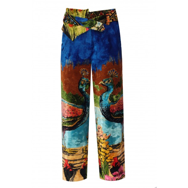 Peacock Patterned Silk Carpet Trousers (Special Order-Custom Made)