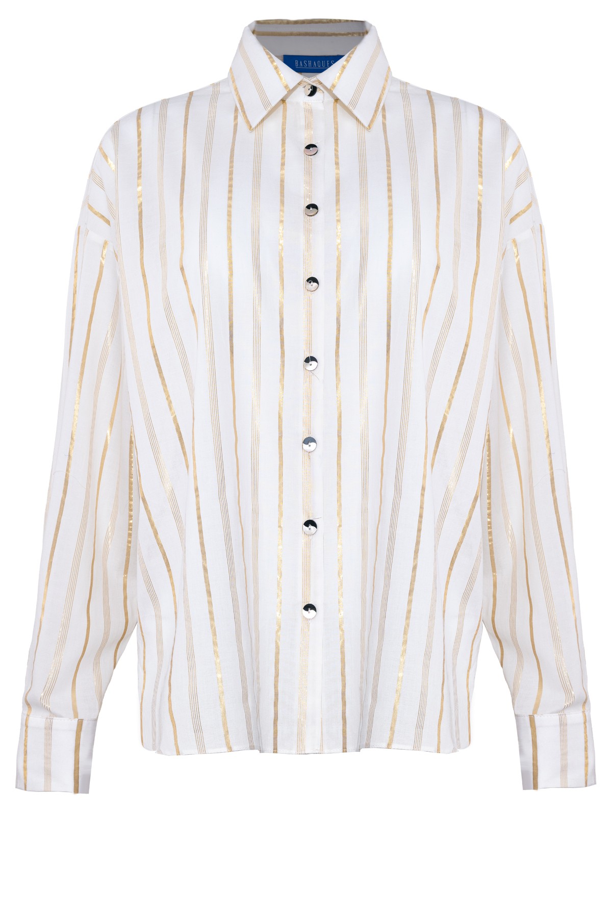 White Golden Striped Cotton Shirt