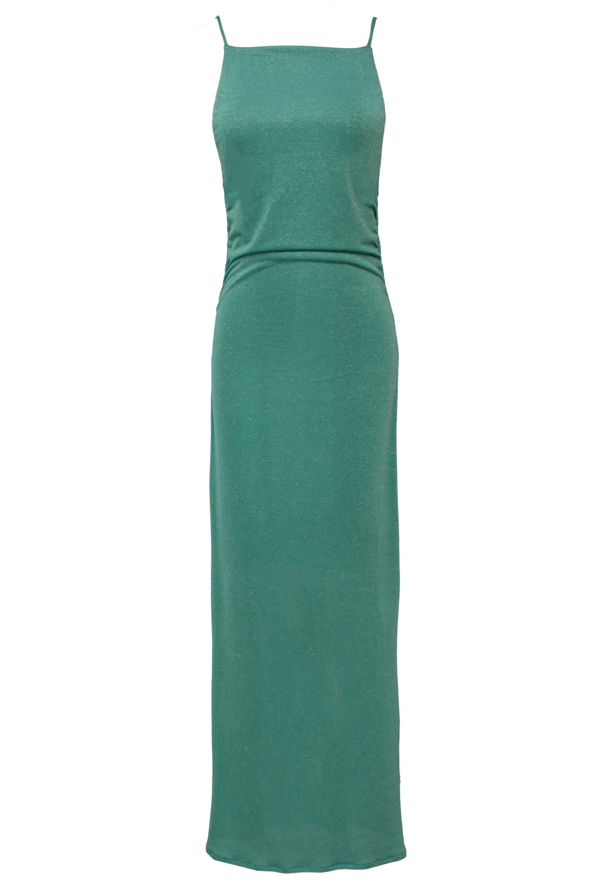 Green Silvery Fabric Long Dress with Straps