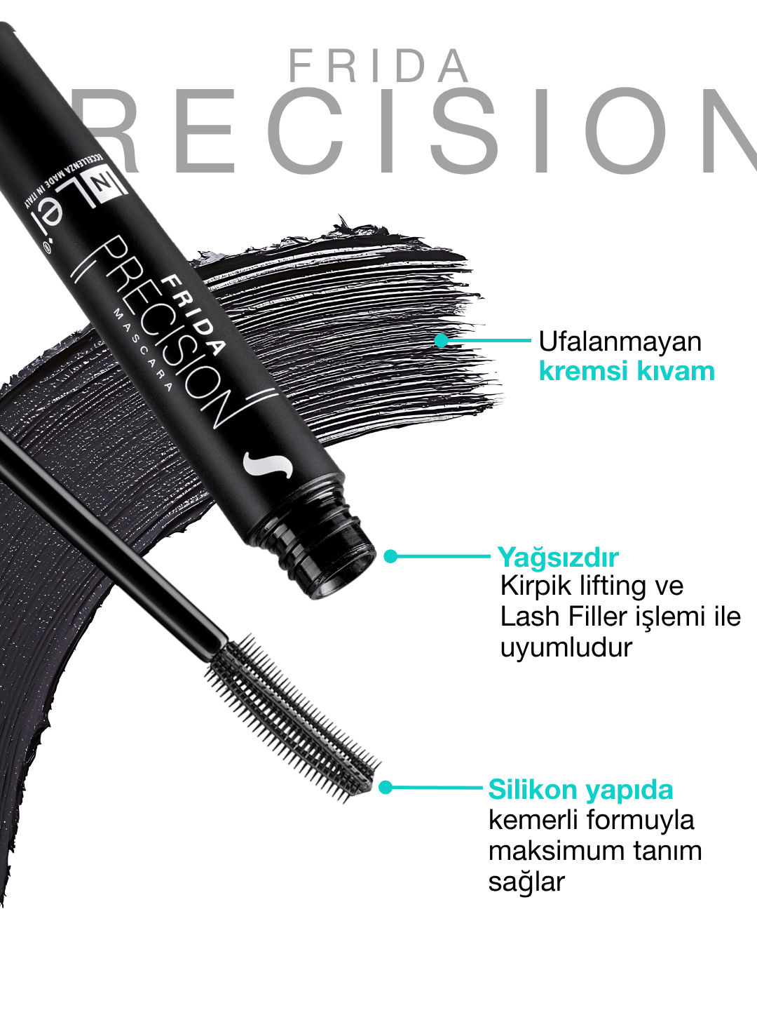 FRIDA PRECISION Maskara – Silikon Fırça Rimel Kirpik Maskarası (8 ml)