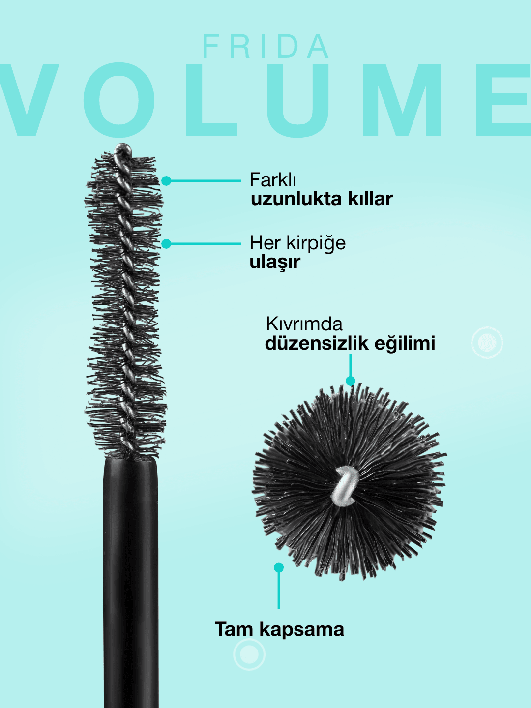 FRIDA VOLUME Maskara – Kirpiklere Yoğun Hacim ve Bakım Veren Kıl Fırça Rimel (8ml)