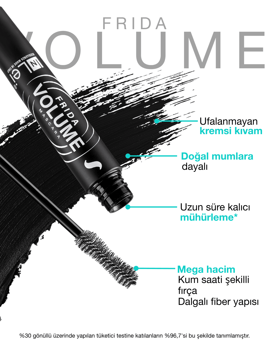 FRIDA VOLUME Maskara – Kirpiklere Yoğun Hacim ve Bakım Veren Kıl Fırça Rimel (8ml)