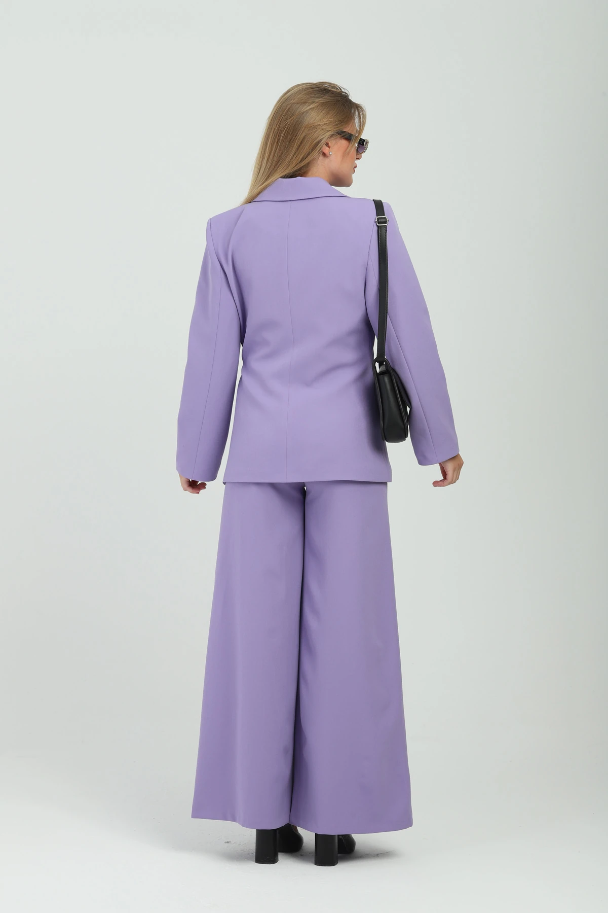 Çift Düğmeli Yandan Bağlamalı Kruvaze Lila Kadın Takım