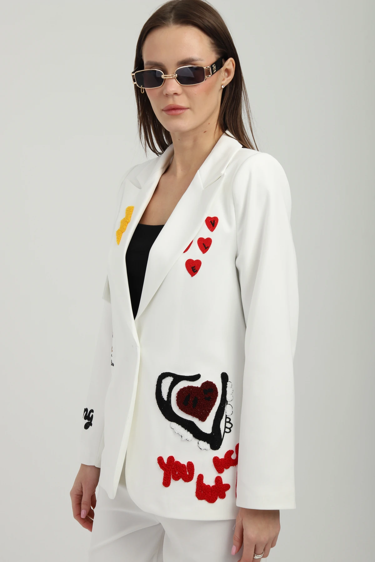 Nakışlı Beyaz Blazer Ceket