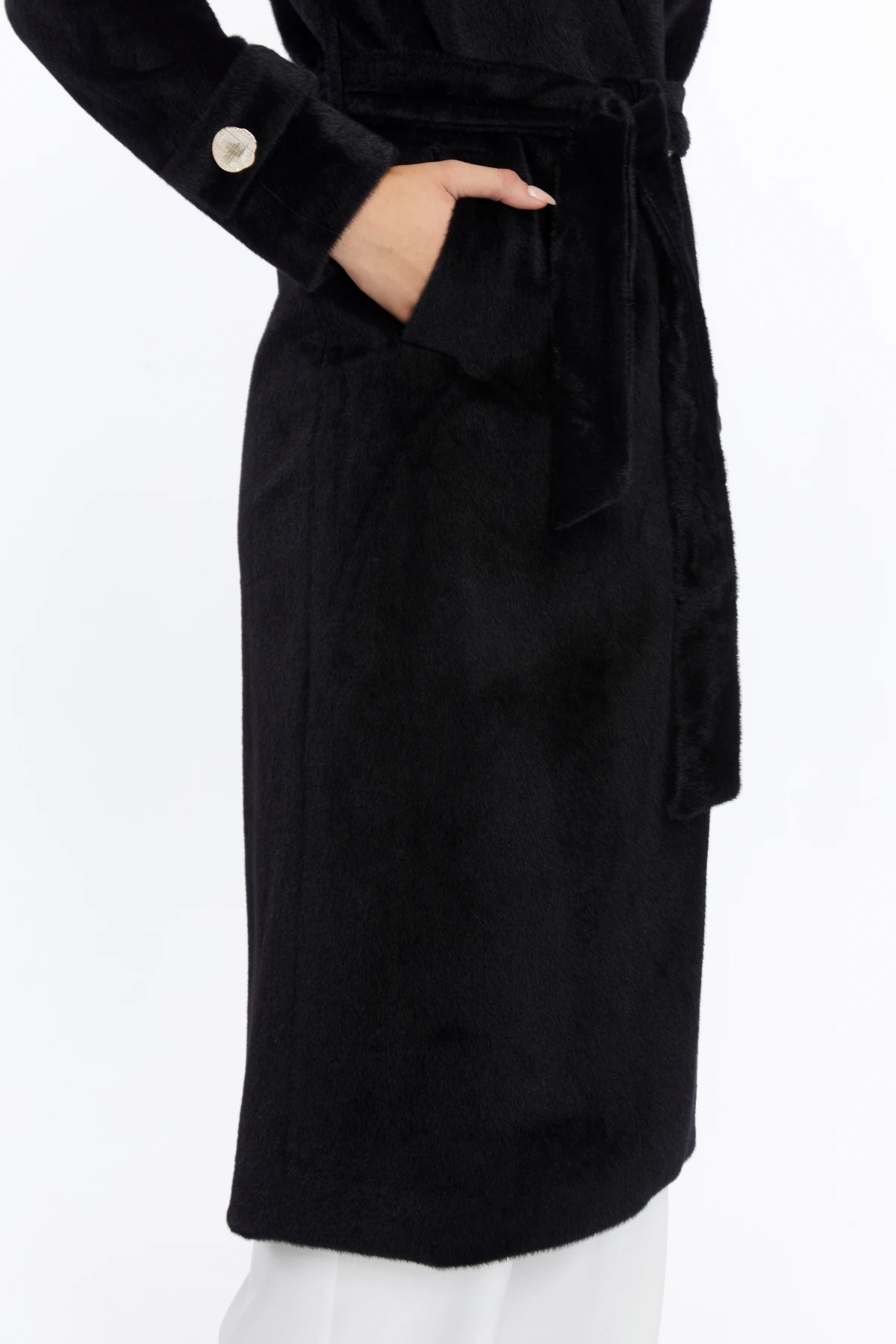 Kadın Kuşaklı Fox Kürk Kaşe Kaban