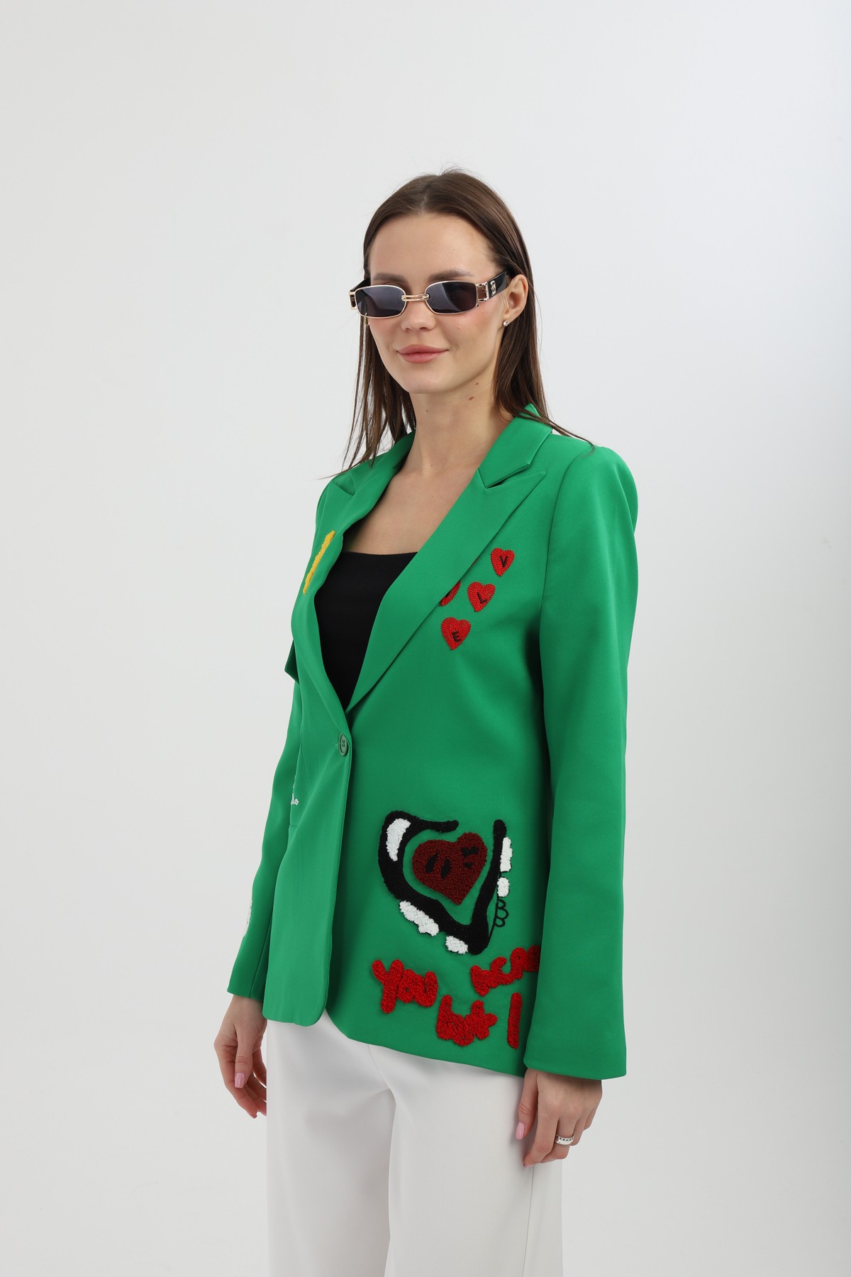 Nakışlı Yeşil Blazer Ceket