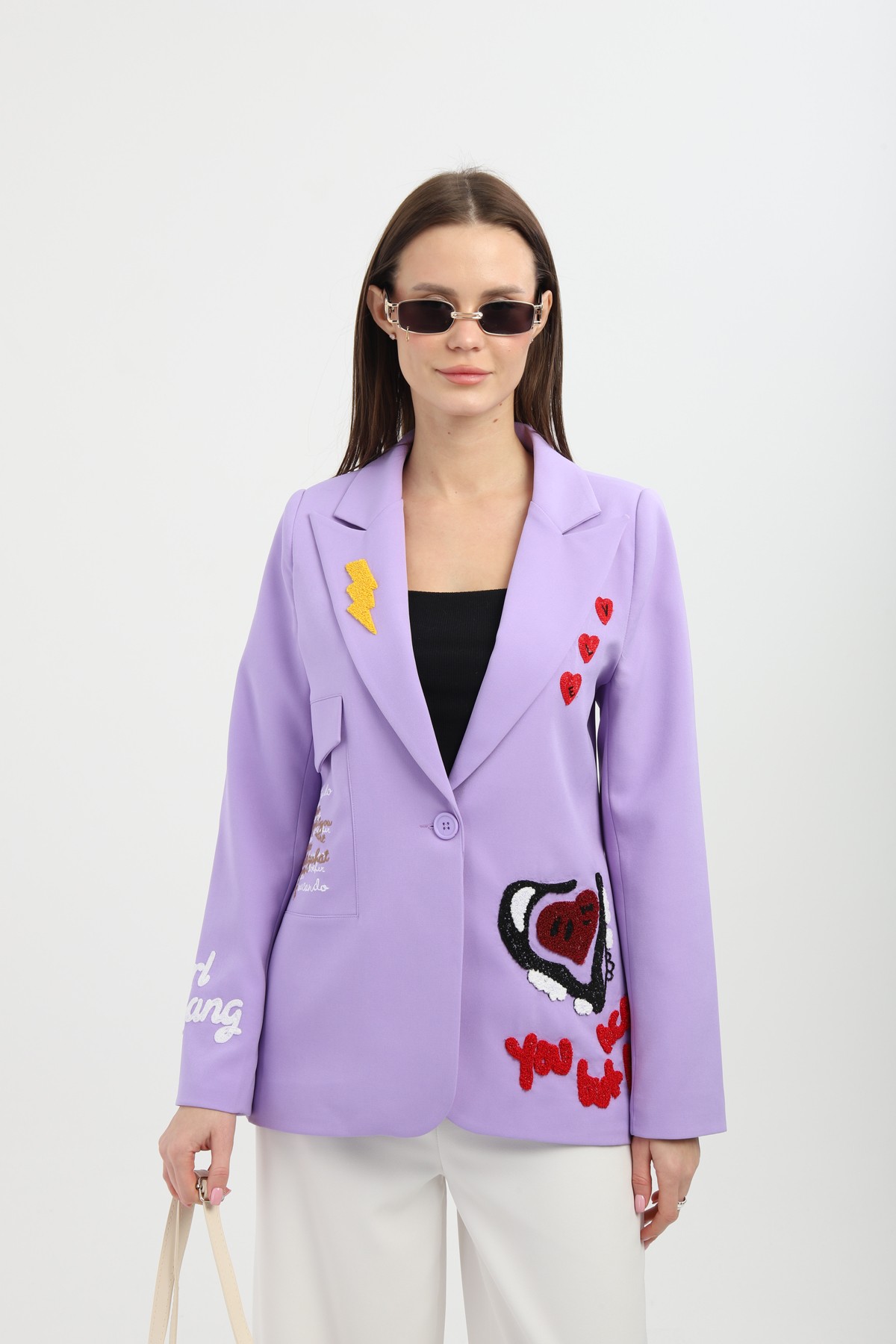 Nakışlı Lila Blazer Ceket