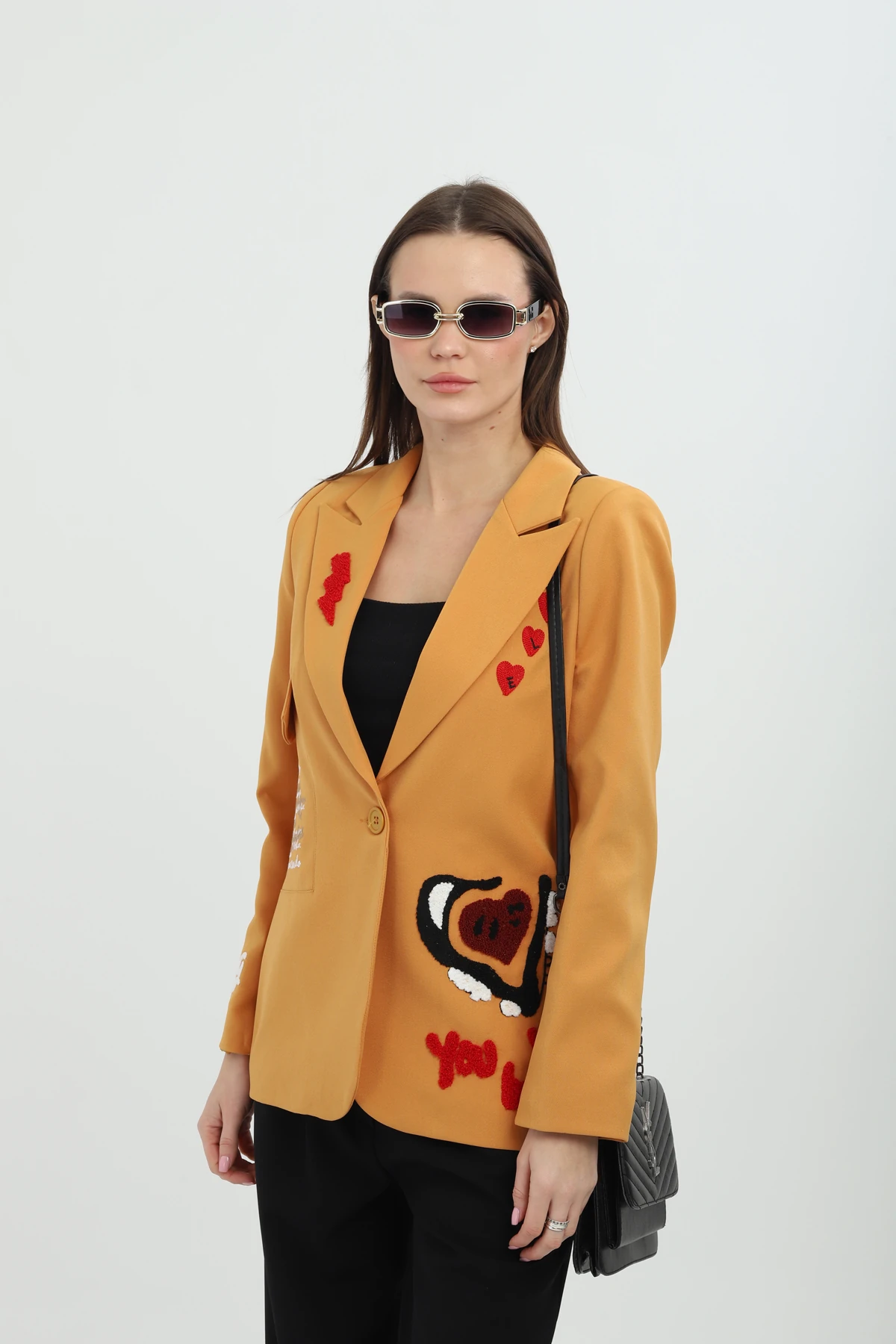 Nakışlı Sarı Blazer Ceket