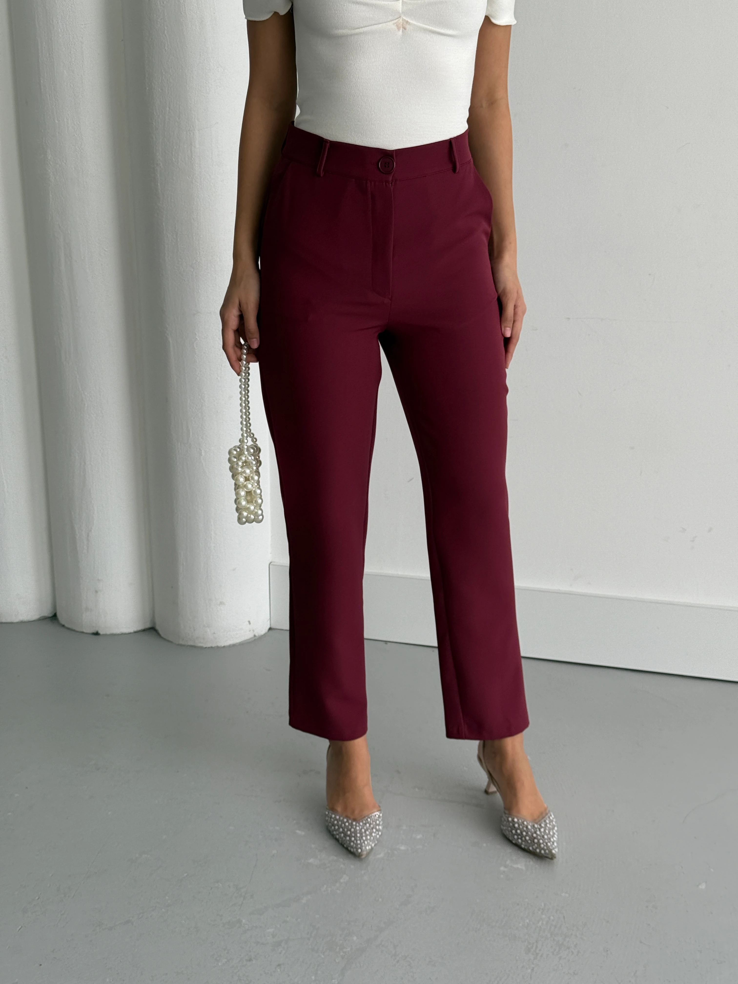 Kadın Klasik Dar Paça Bilek Boy Havuç Pantolon - Bordo