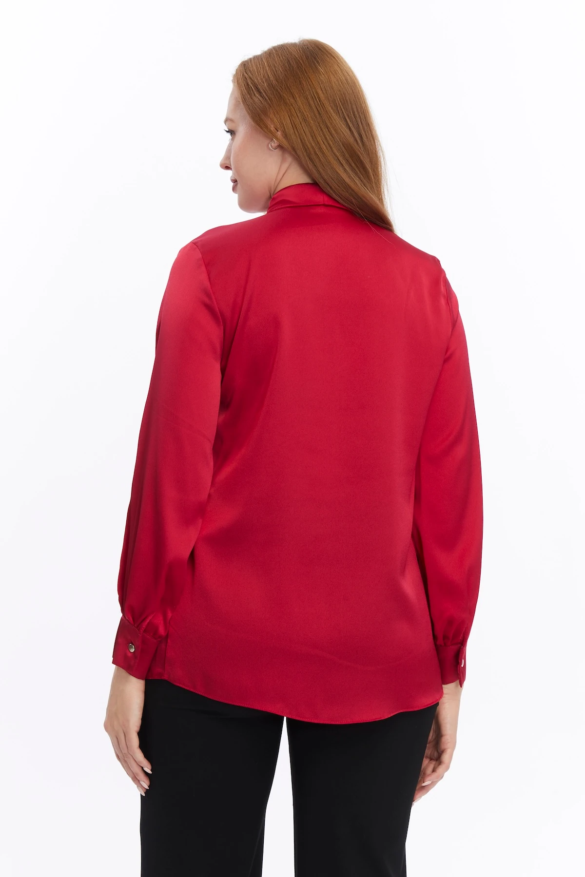 Kadın Fiyonklu Saten Düz Klasik Gömlek