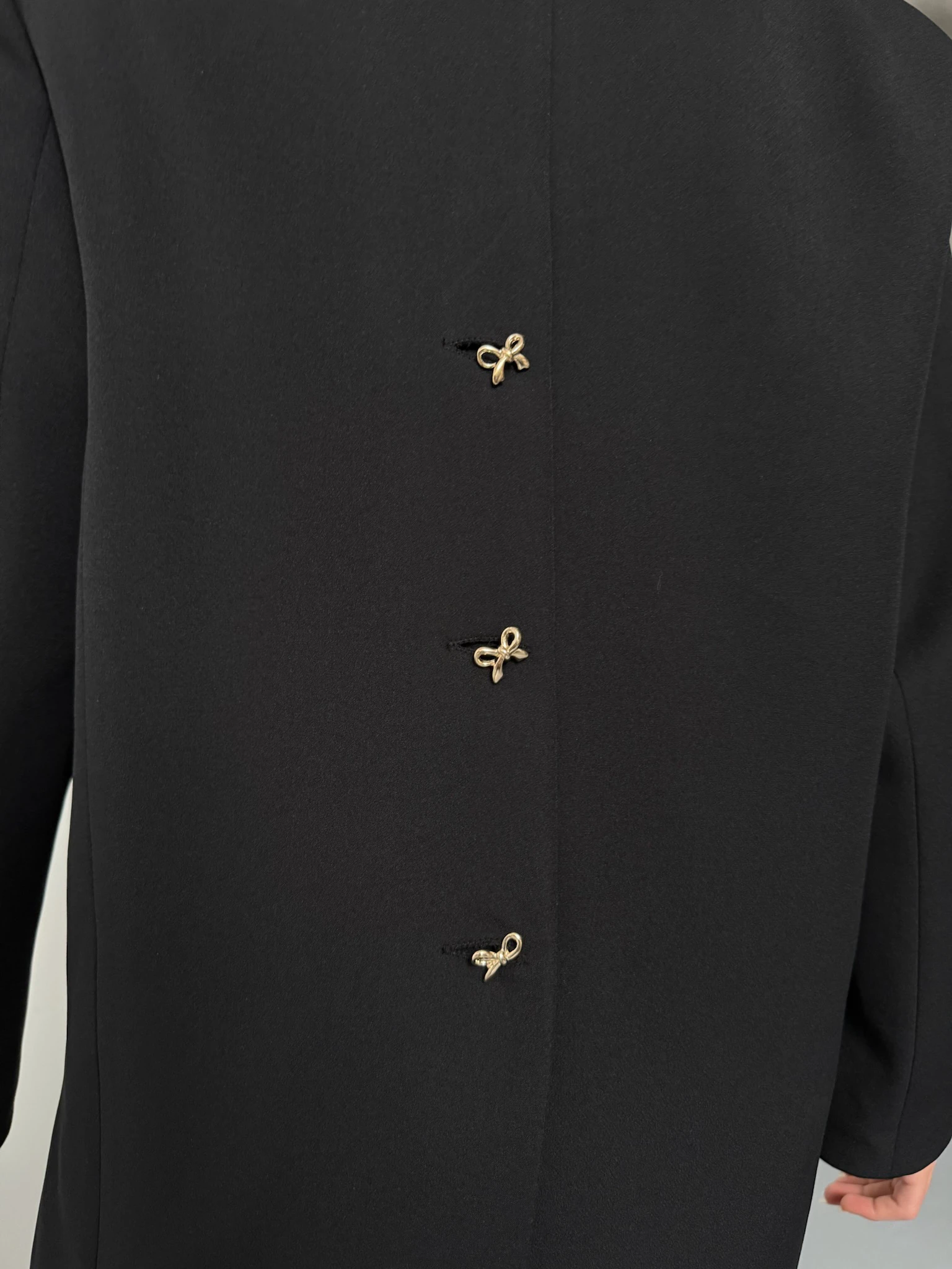 Kelebek Düğmeli Oversize Siyah Kruvaze Ceket