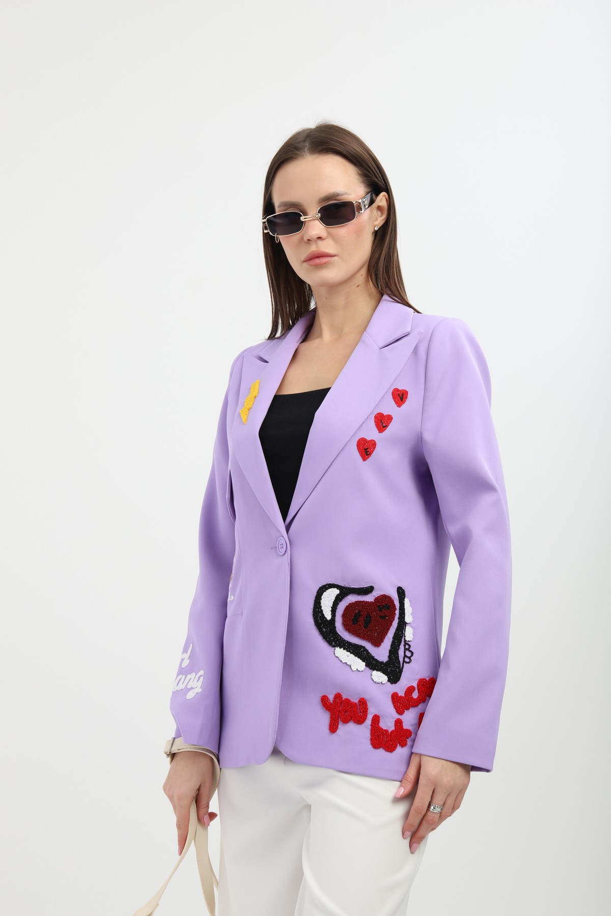 Nakışlı Lila Blazer Ceket