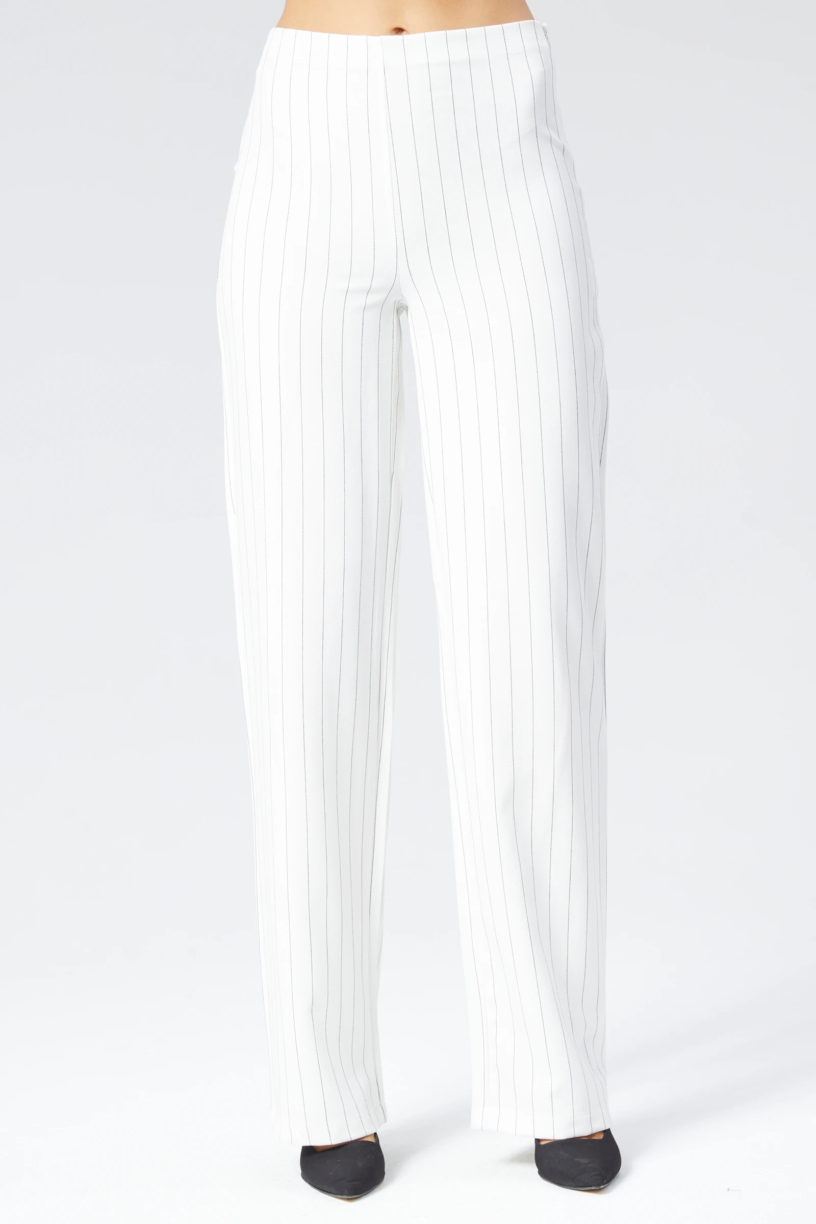 Kadın Çizgili Bol Paça Kumaş Pantolon