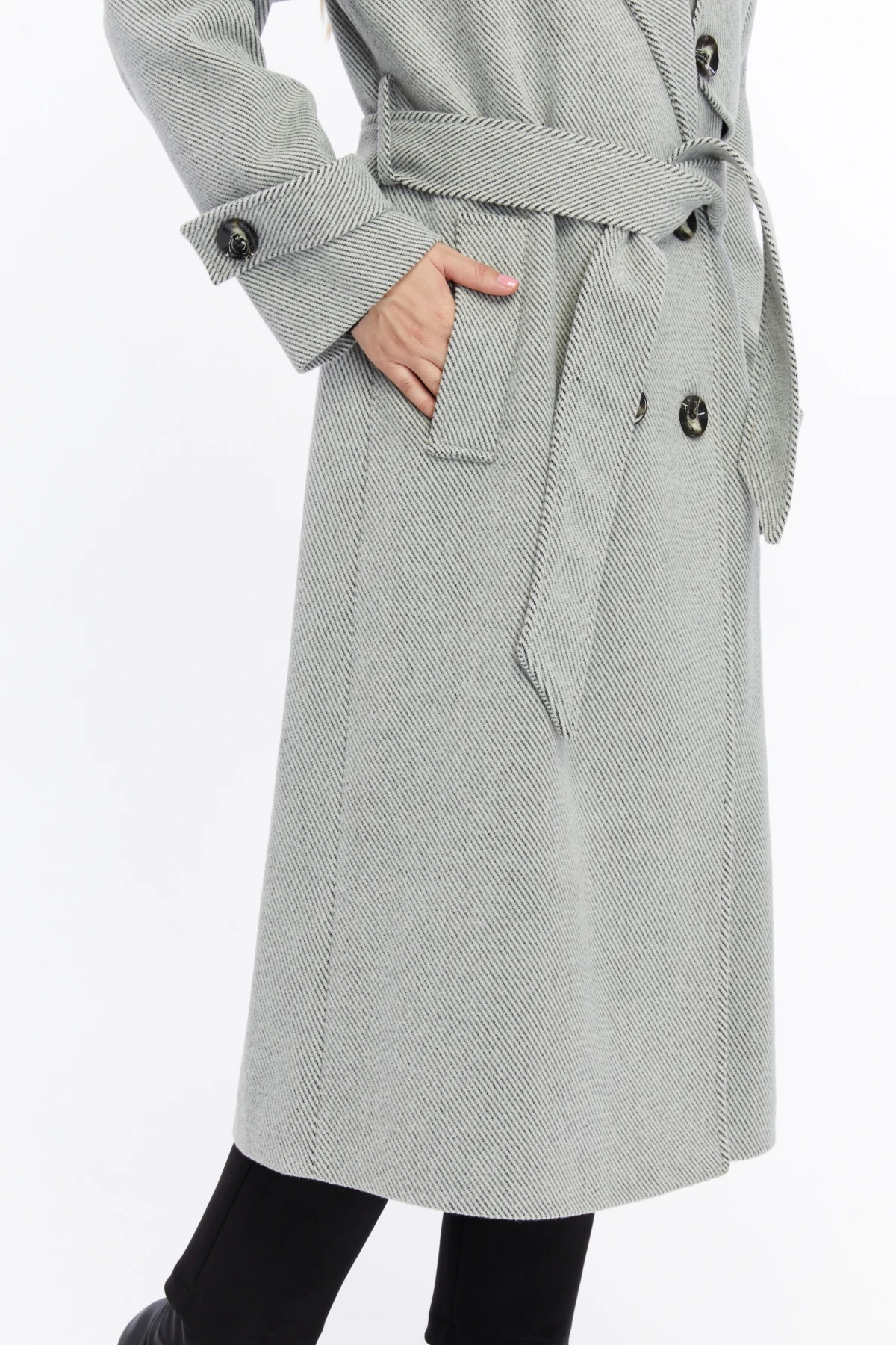 Kadın Çizgili Uzun Palto Kaşe Kaban