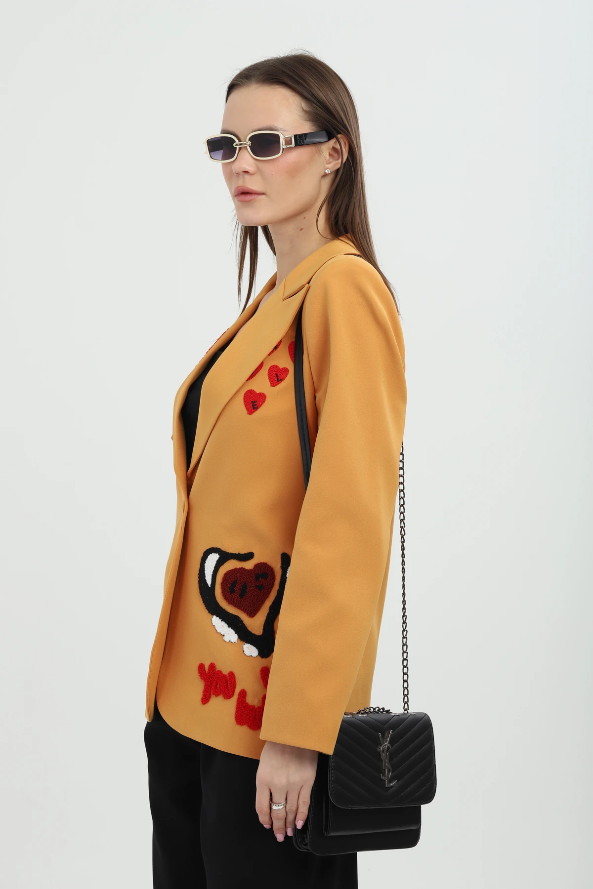 Nakışlı Sarı Blazer Ceket