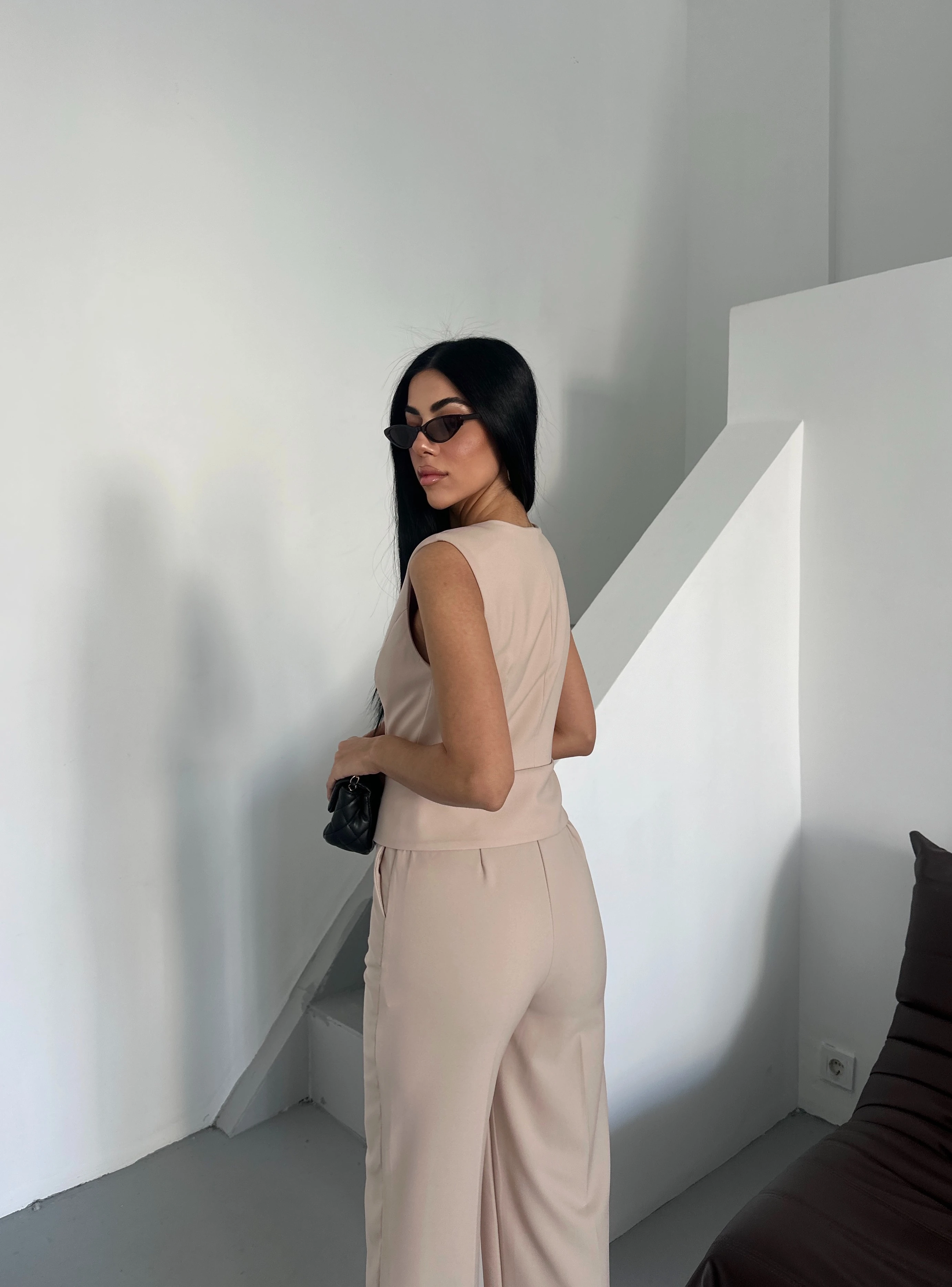 Kadın Kuşaklı Düğme Detaylı Kumaş Tulum