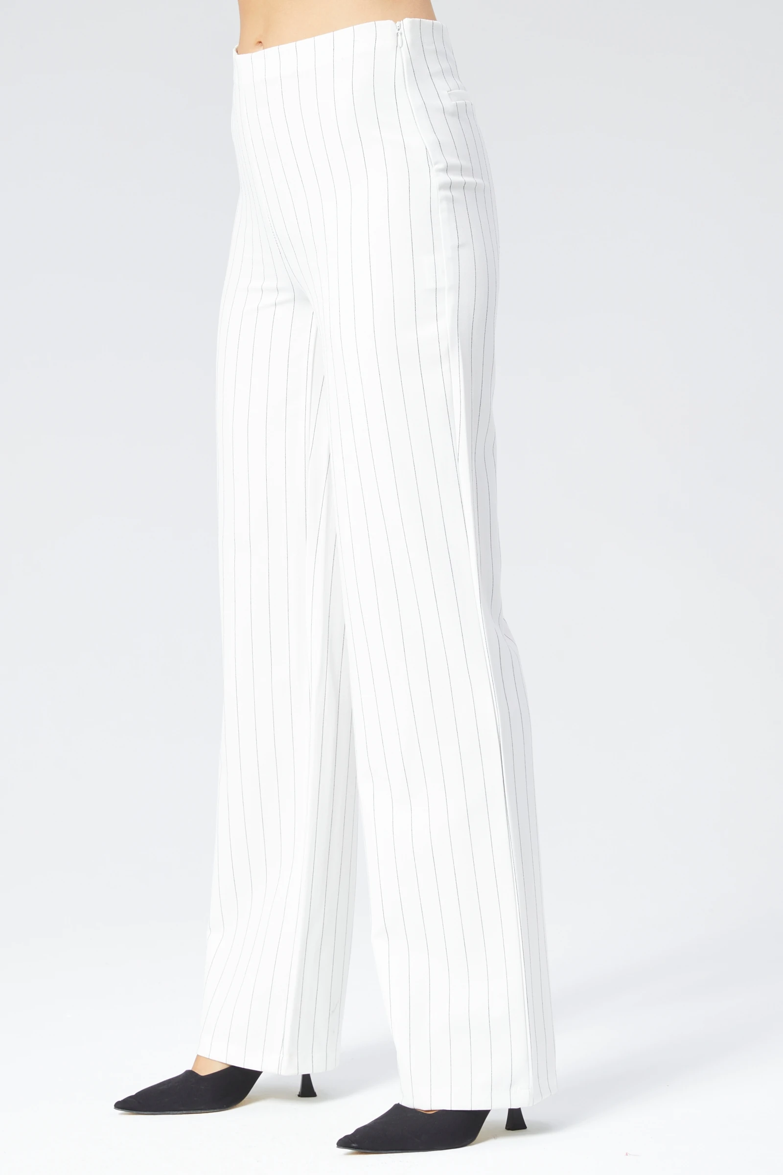 Kadın Çizgili Bol Paça Kumaş Pantolon