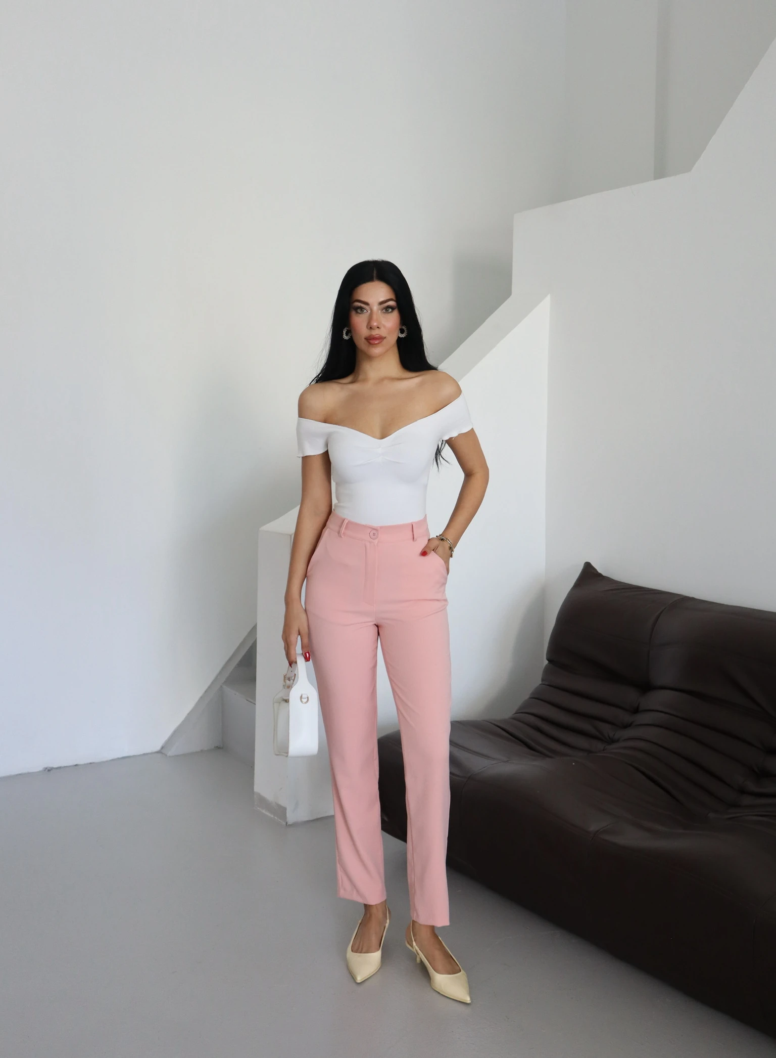 Kadın Klasik Dar Paça Bilek Boy Havuç Pantolon - Pudra
