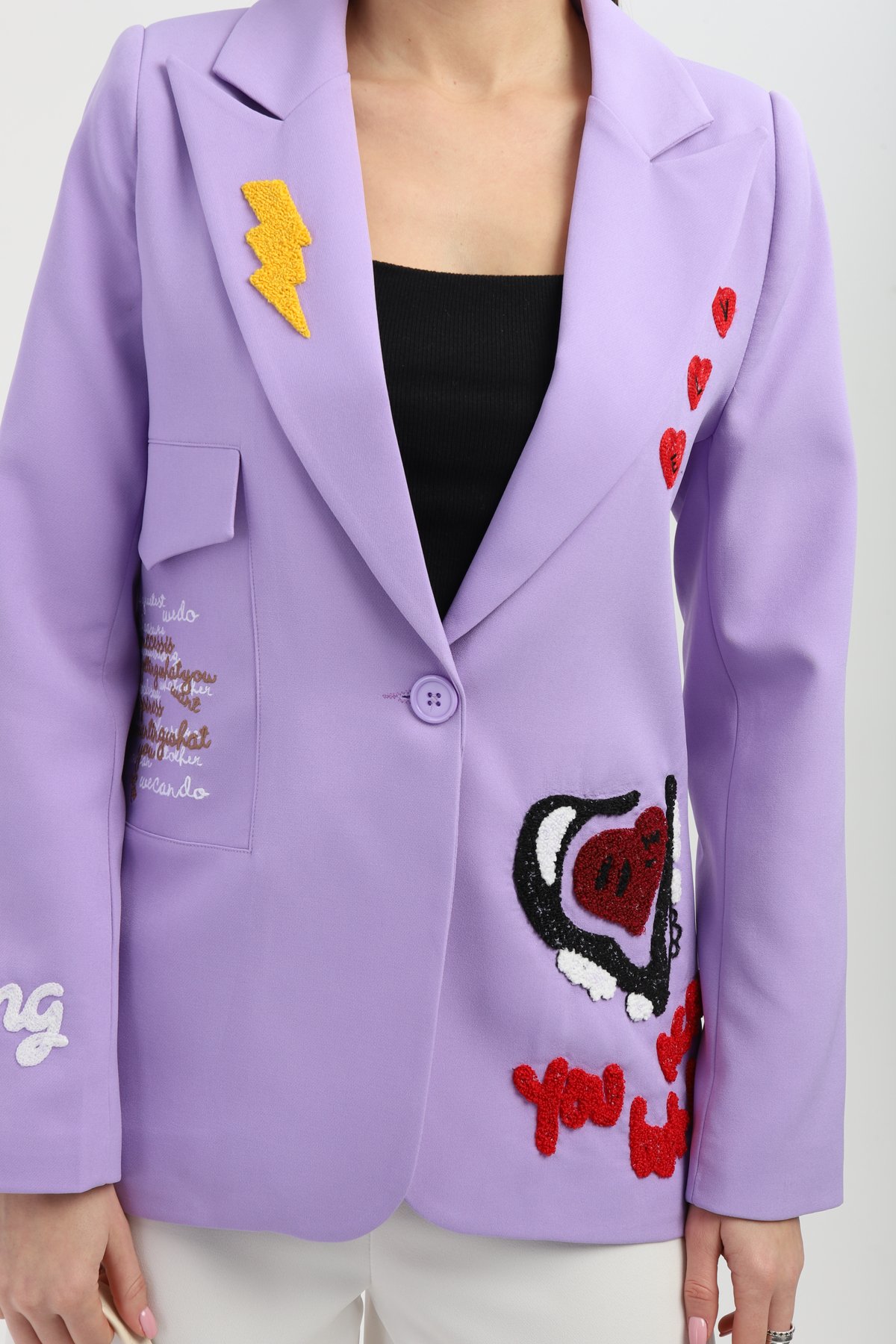 Nakışlı Lila Blazer Ceket