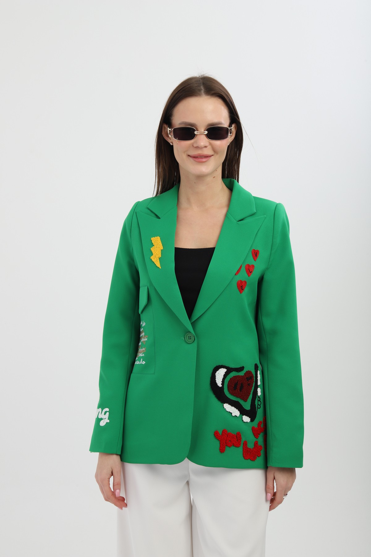 Nakışlı Yeşil Blazer Ceket
