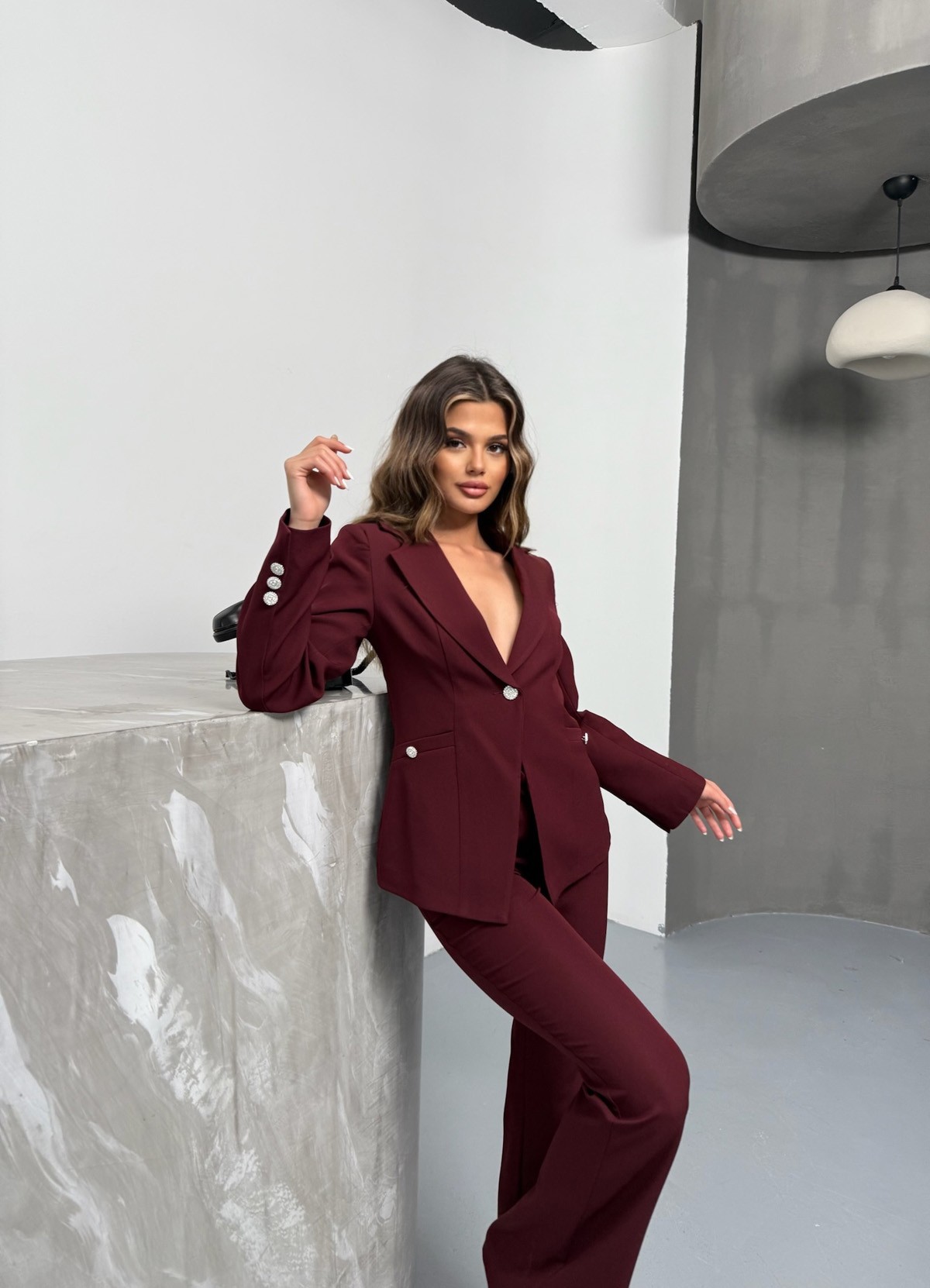 Düğme Detaylı Kadın Bordo Blazer Ceket