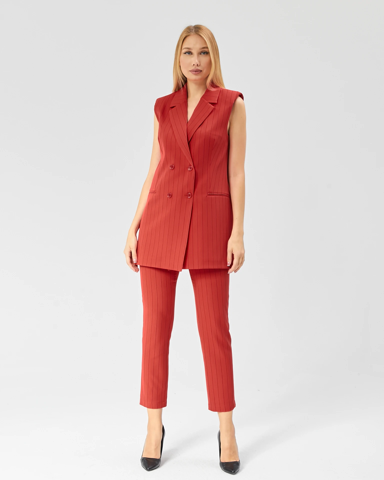 Kadın Uzun Çizgili Klasik Yelek