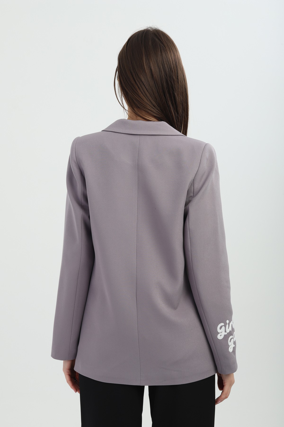 Nakışlı Gri Blazer Ceket