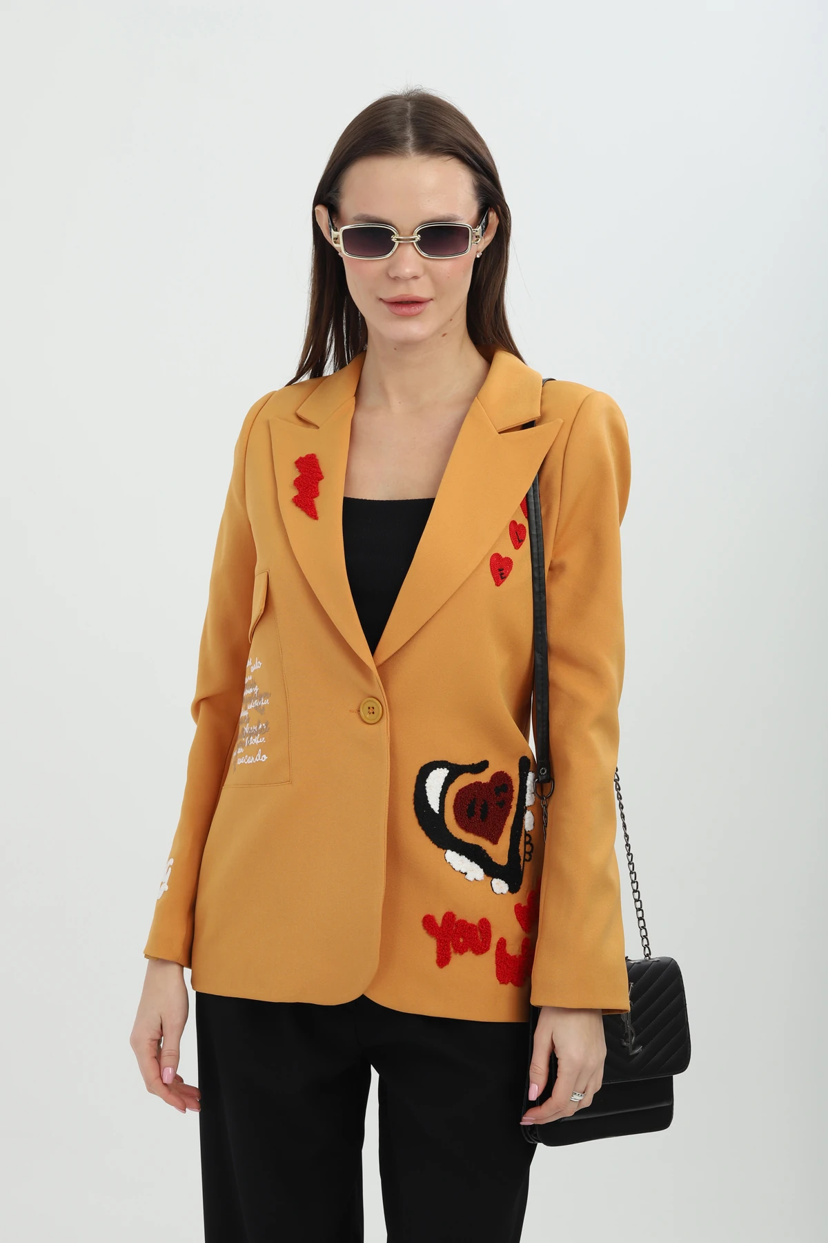 Nakışlı Sarı Blazer Ceket