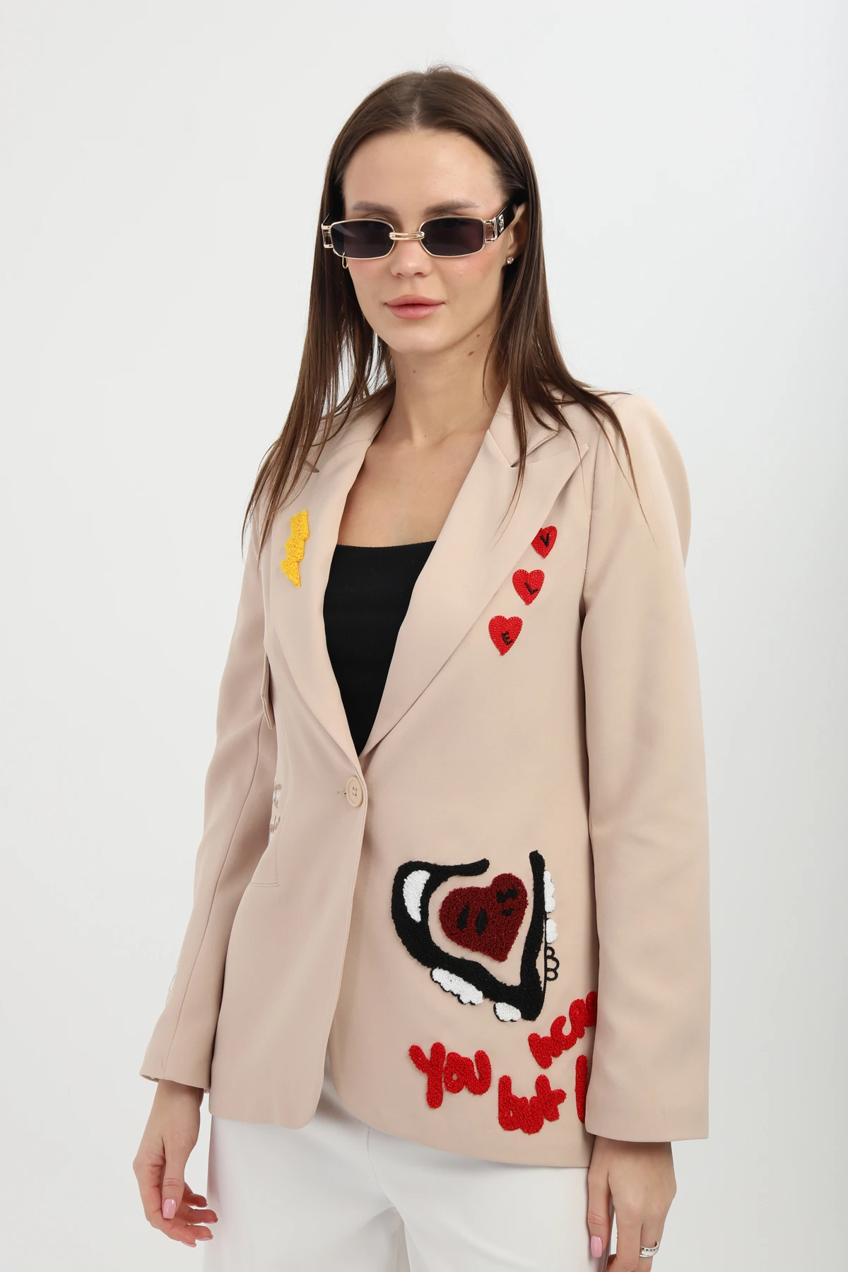 Nakışlı Bej Blazer Ceket