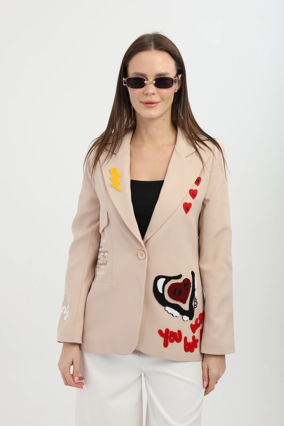 Nakışlı Bej Blazer Ceket