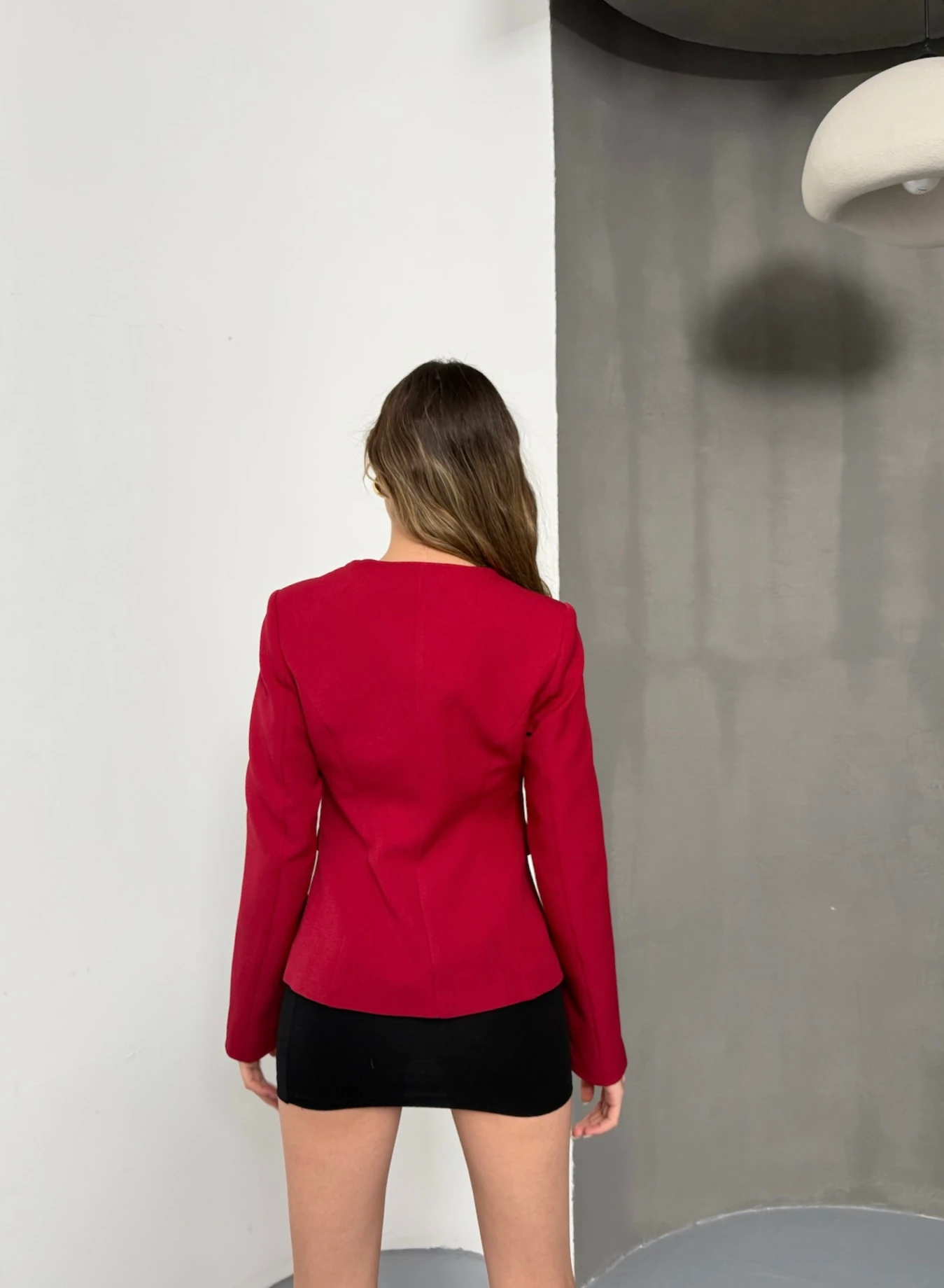 Gold Düğme Kare Yaka Nar Çiçeği Ceket