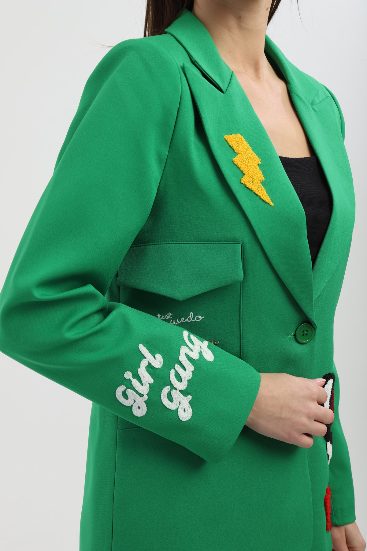 Nakışlı Yeşil Blazer Ceket