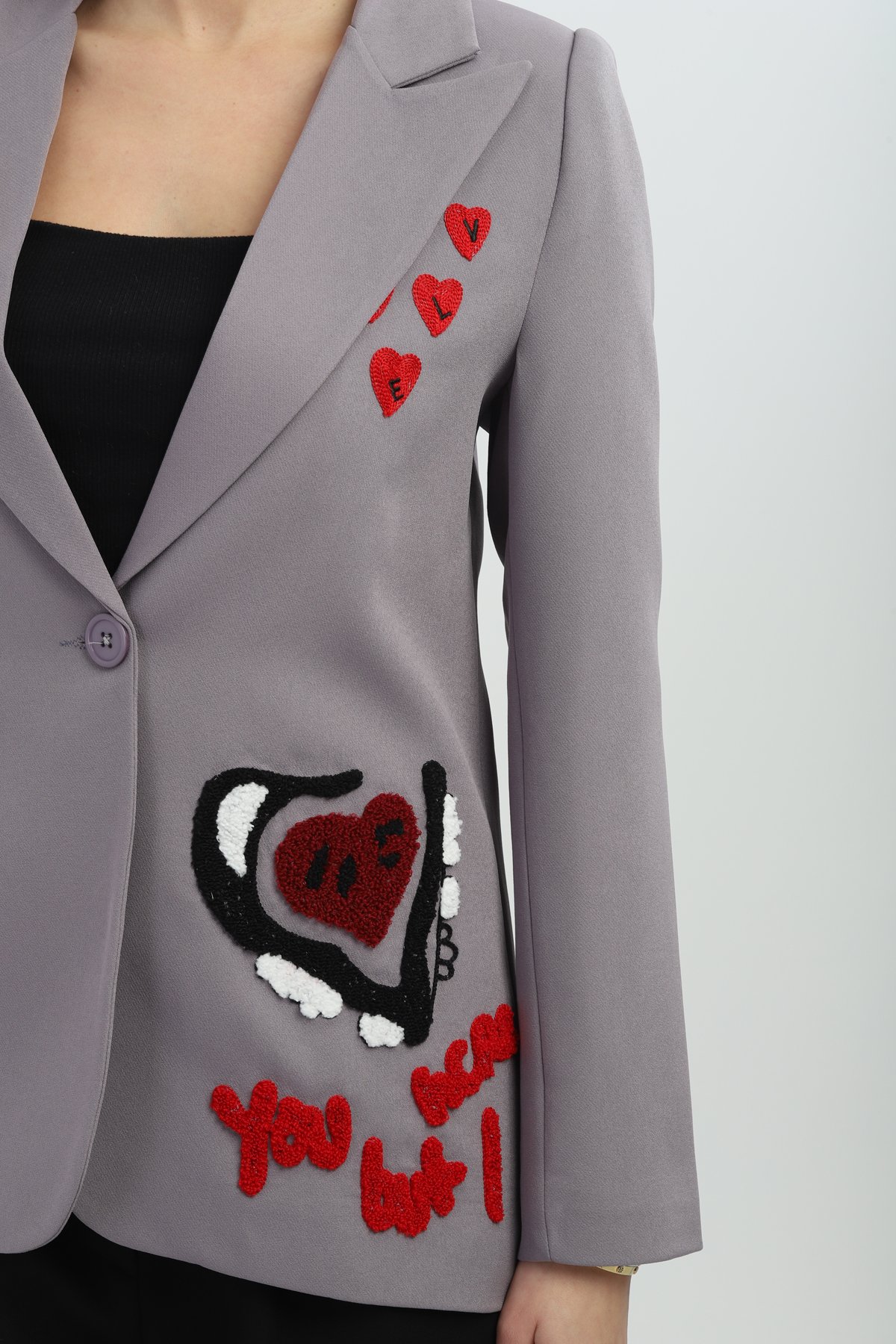 Nakışlı Gri Blazer Ceket