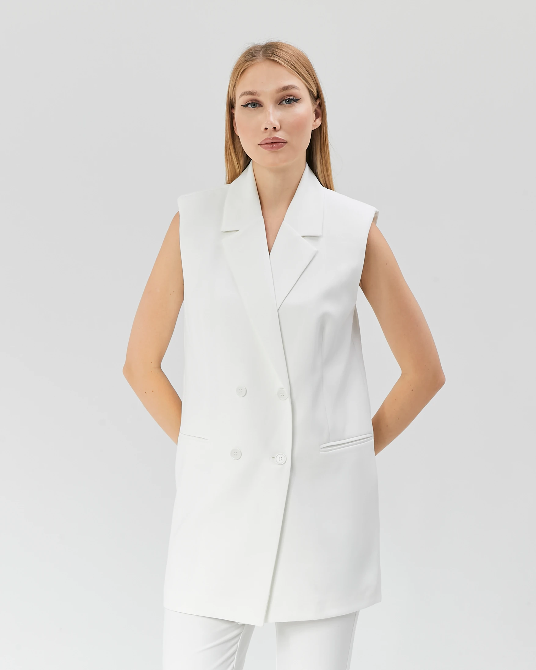 Kadın Klasik Vintage Düğmeli Yelek - Ekru