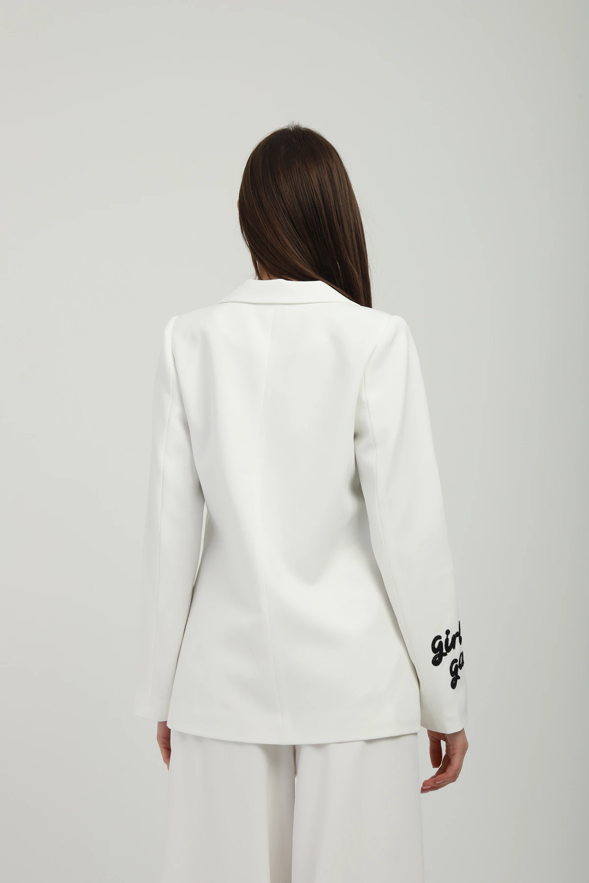 Nakışlı Beyaz Blazer Ceket