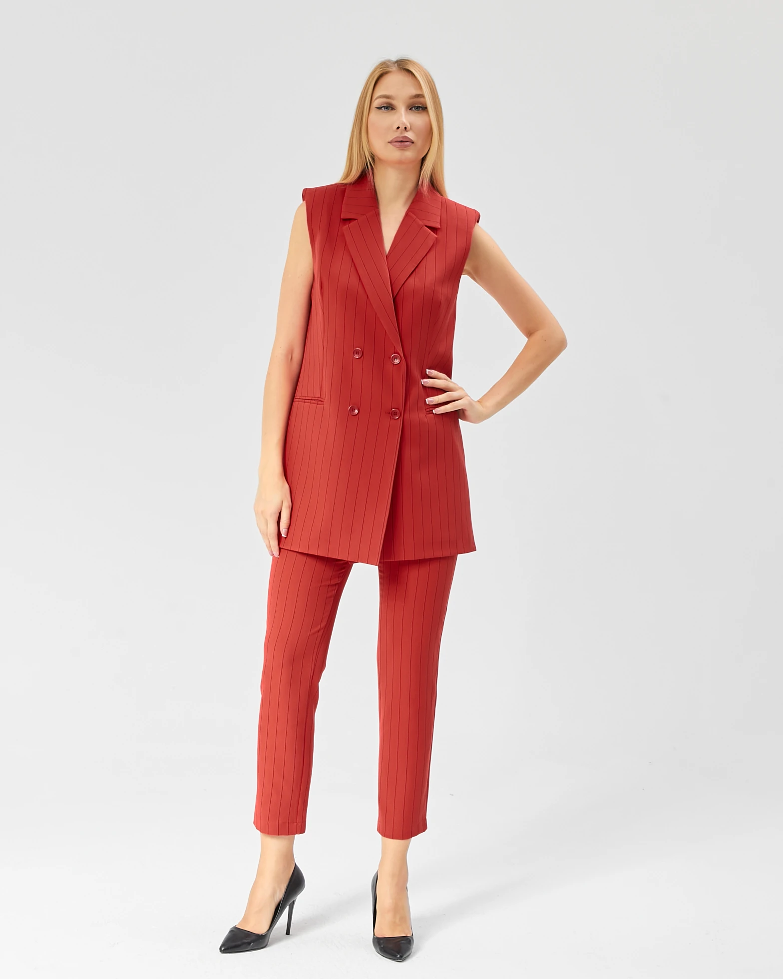 Kadın Uzun Çizgili Klasik Yelek