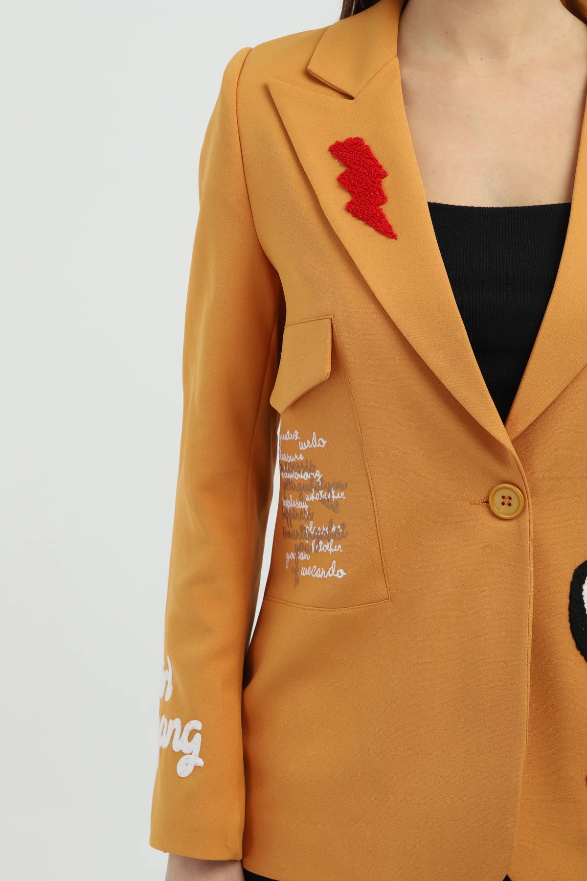 Nakışlı Sarı Blazer Ceket