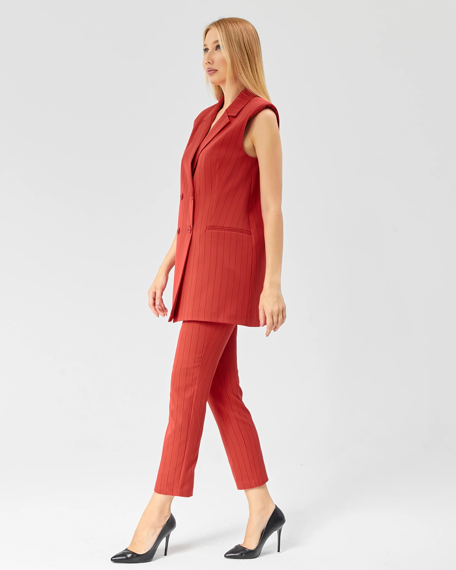 Kadın Uzun Çizgili Klasik Yelek