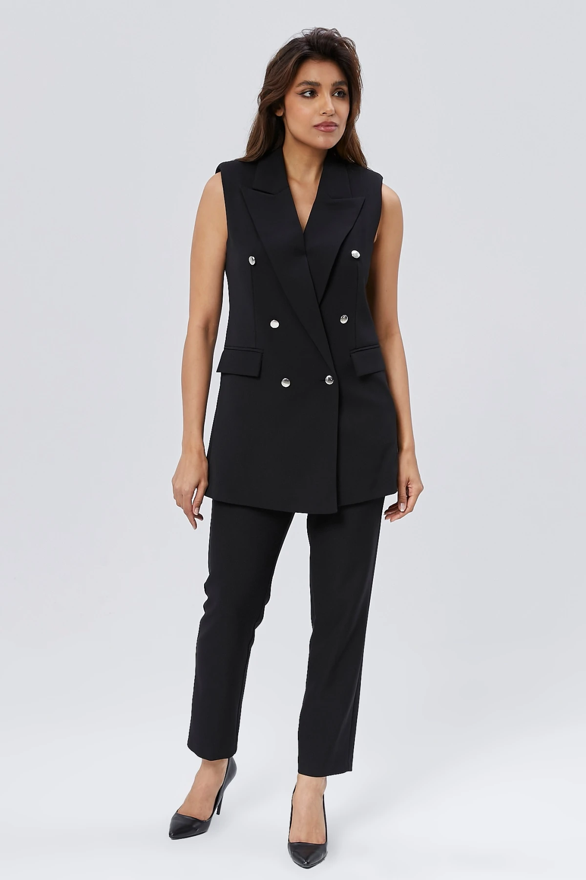 Kadın Düğmeli Klasik Vintage Yelek - Siyah