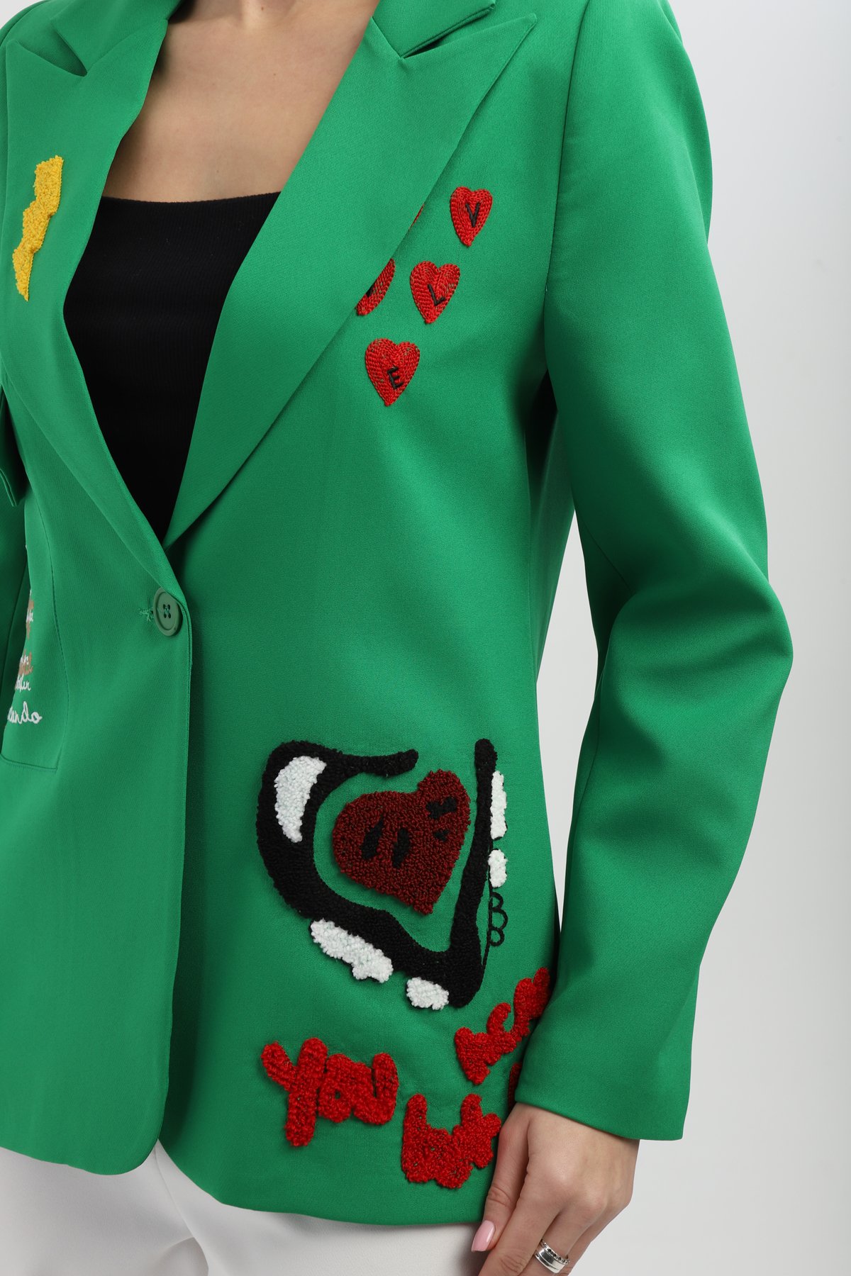 Nakışlı Yeşil Blazer Ceket