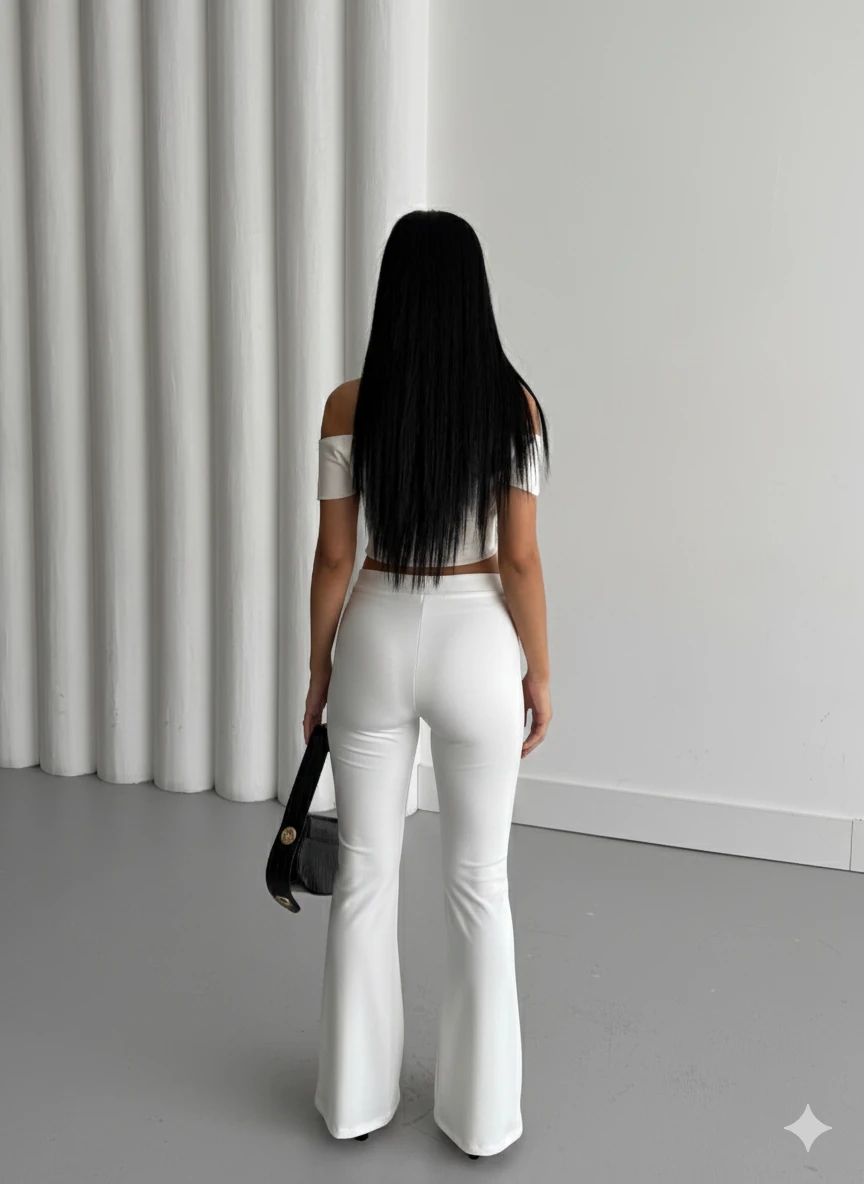 Kadın Beli Lastikli İspanyol Paça Çimalı Pantolon