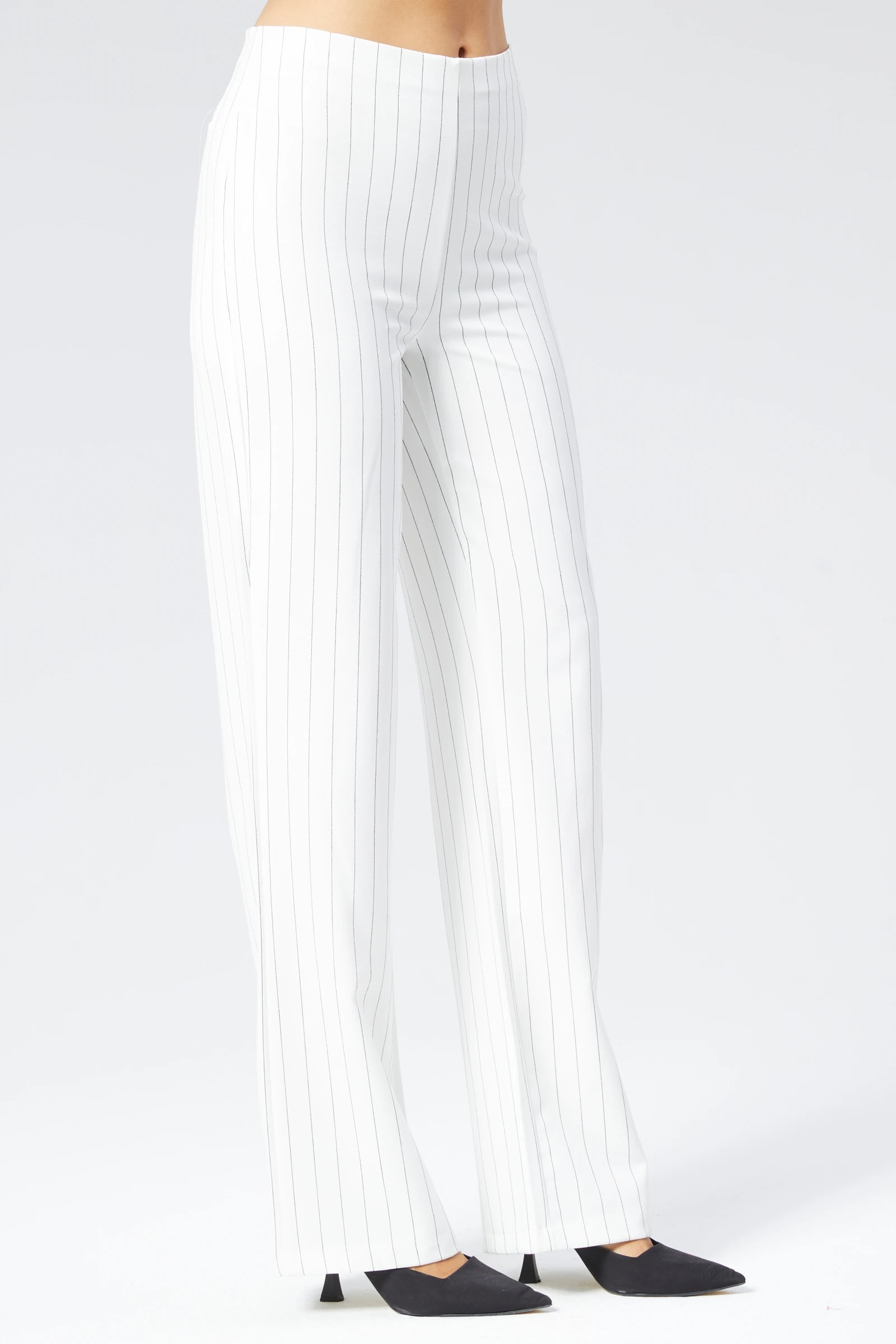 Kadın Çizgili Bol Paça Kumaş Pantolon