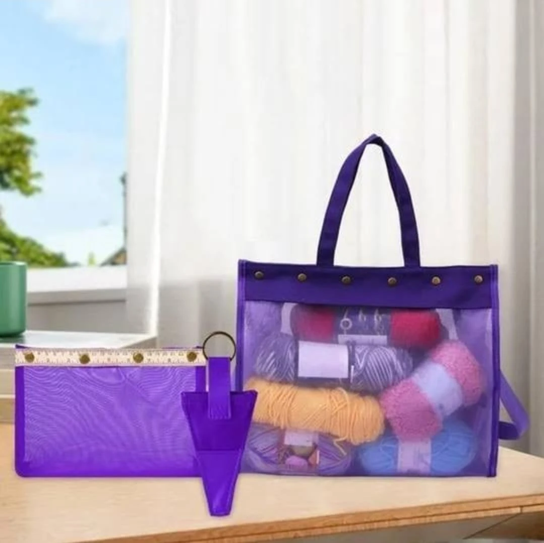 ŞEFFAF ÖRGÜ HOBİ ÇANTASI ( RENKLİ )