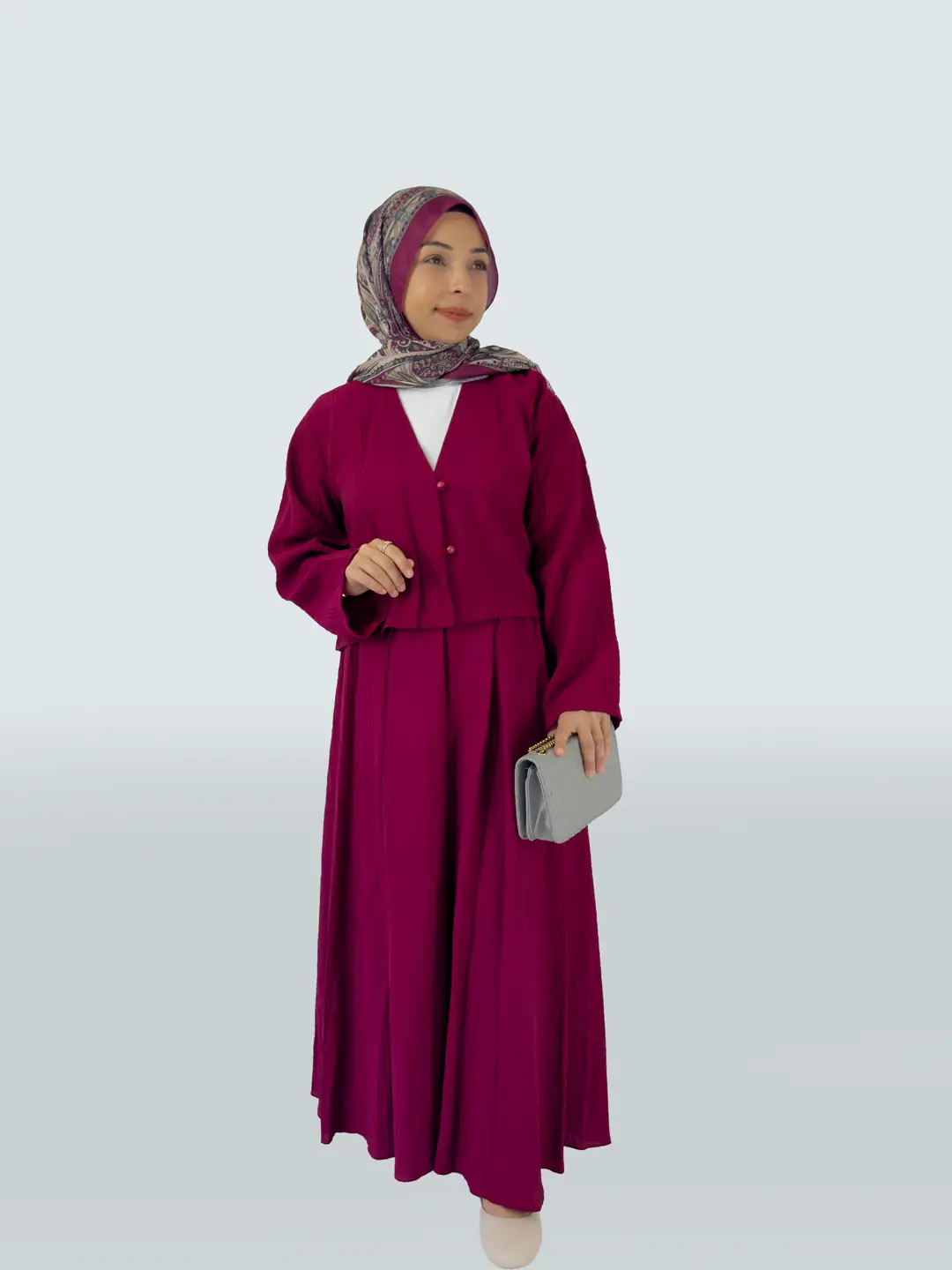 Selene Soft Gofre Kumaş İkili Takım - bordo